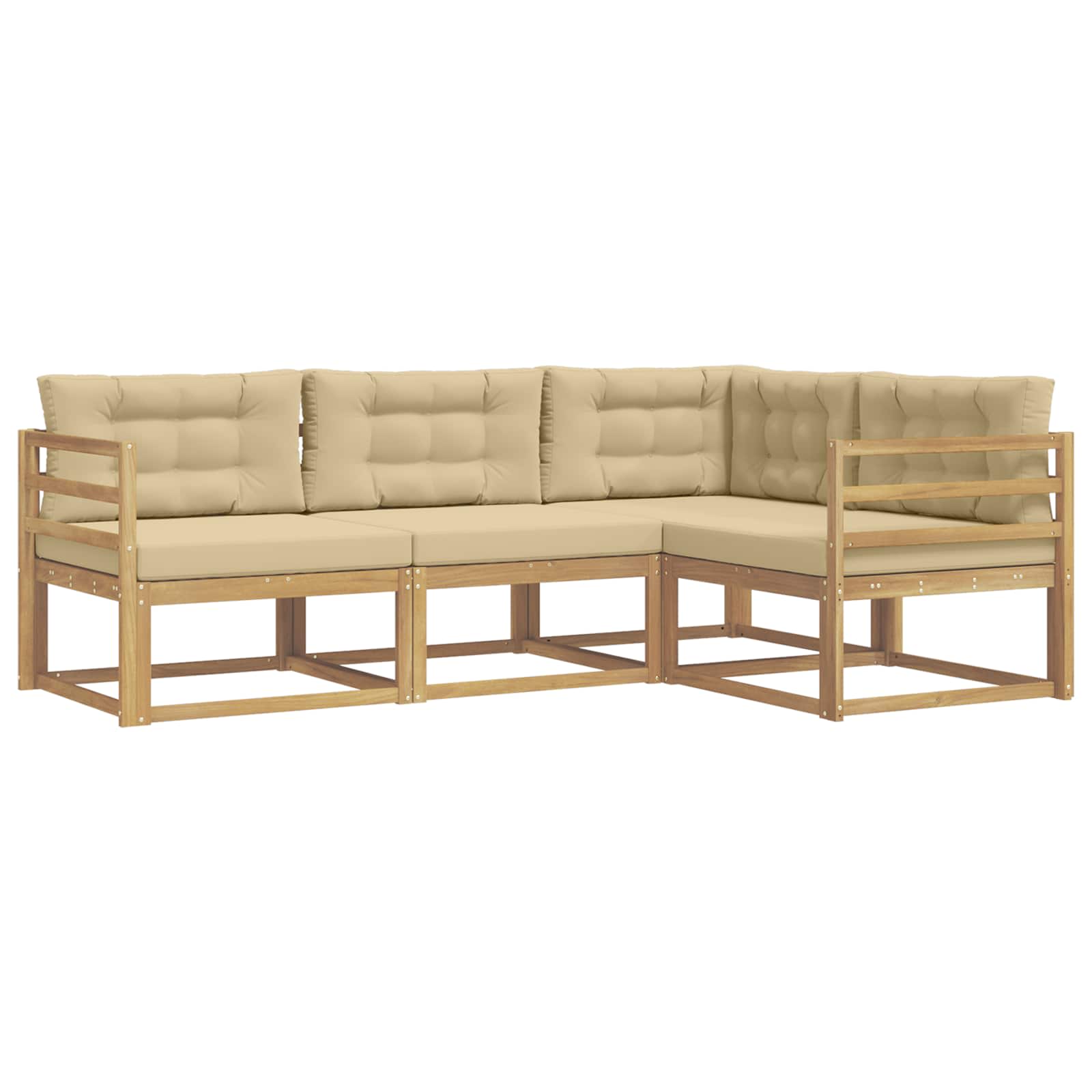 Conjunto de sofás de exterior con cojín 3 pcs y Beige Poliéster