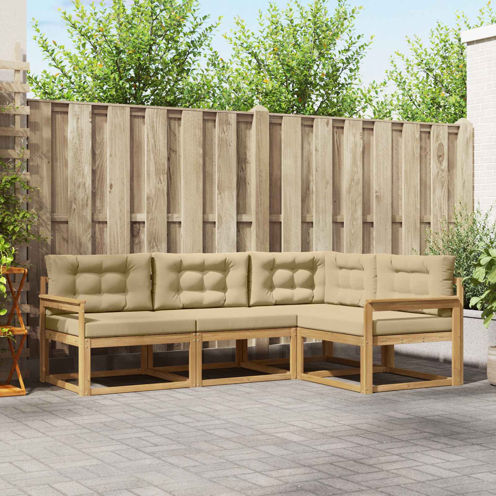 Conjunto de sofás de exterior con cojín 3 pcs y Beige Poliéster