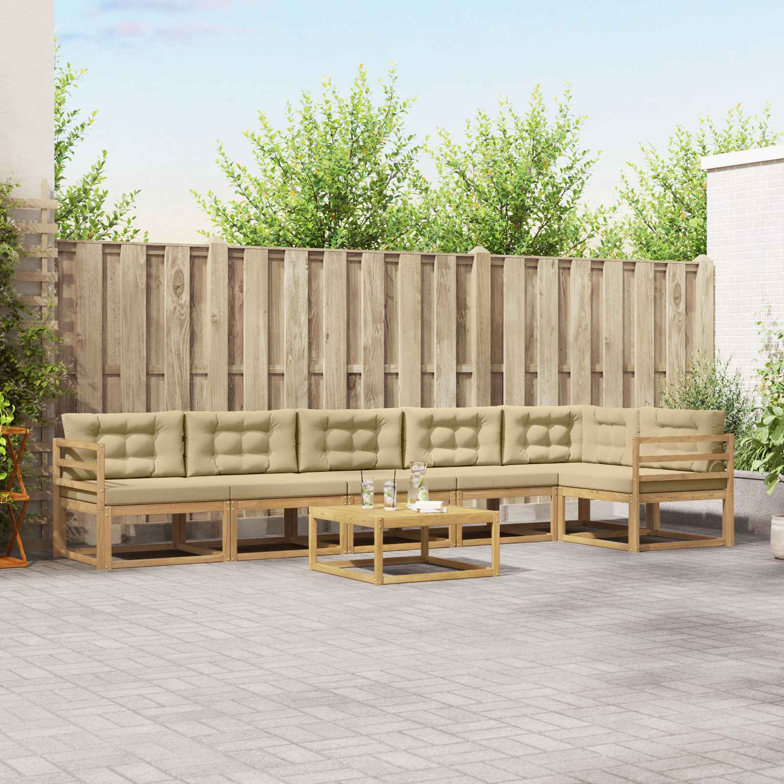 Conjunto de sofás de exterior 7 pcs y Beige 79 x 79 x 37 cm