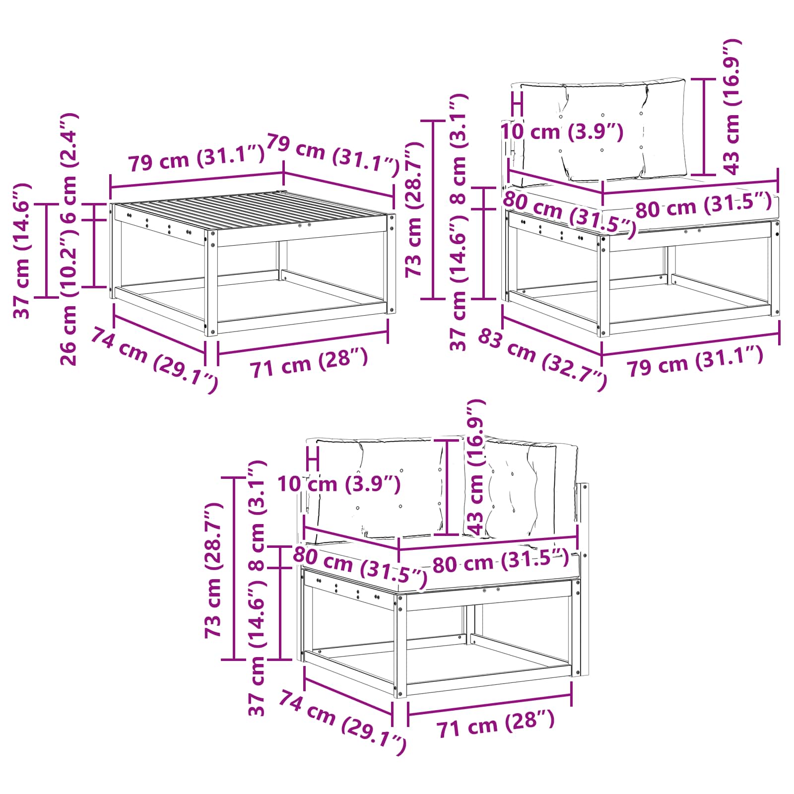 Conjunto de sofás de exterior 7 pcs y Beige 79 x 79 x 37 cm