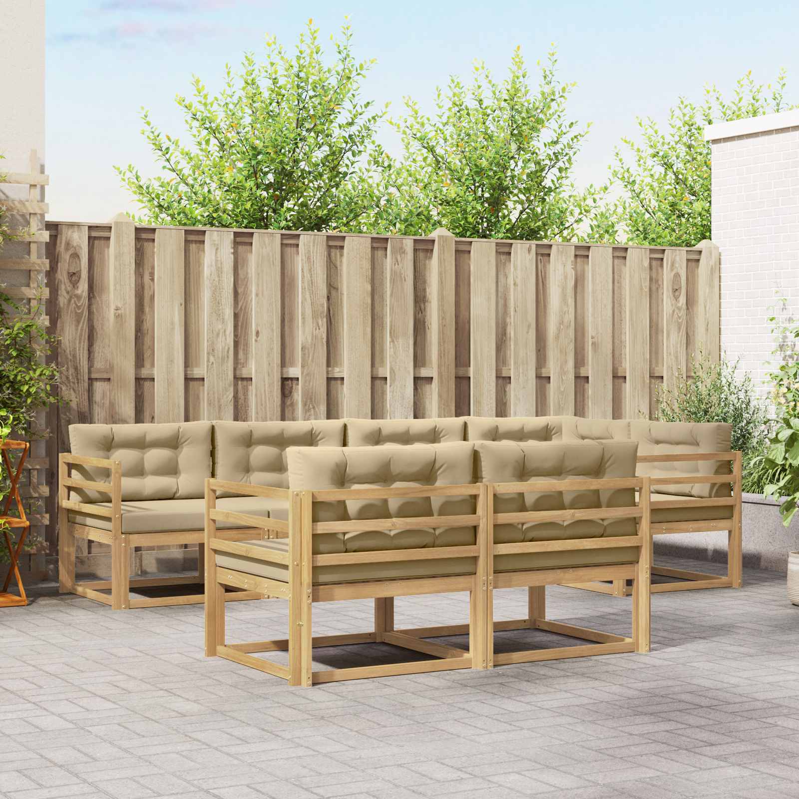 Conjunto de sofás de exterior con cojín 5 pcs Natural y Beige