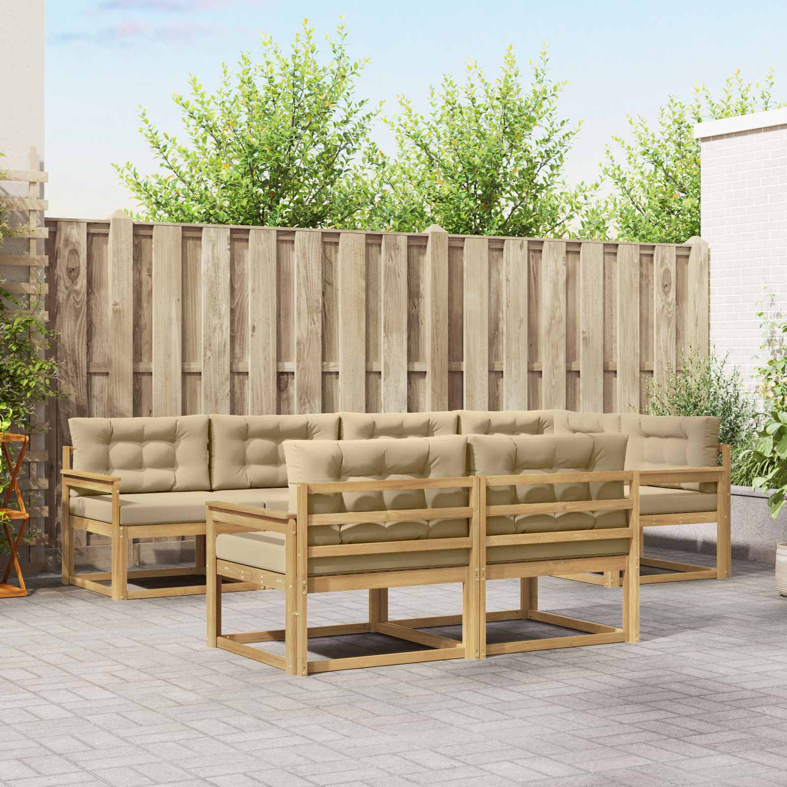 Conjunto de sofás de exterior con cojín 5 pcs Natural y Beige