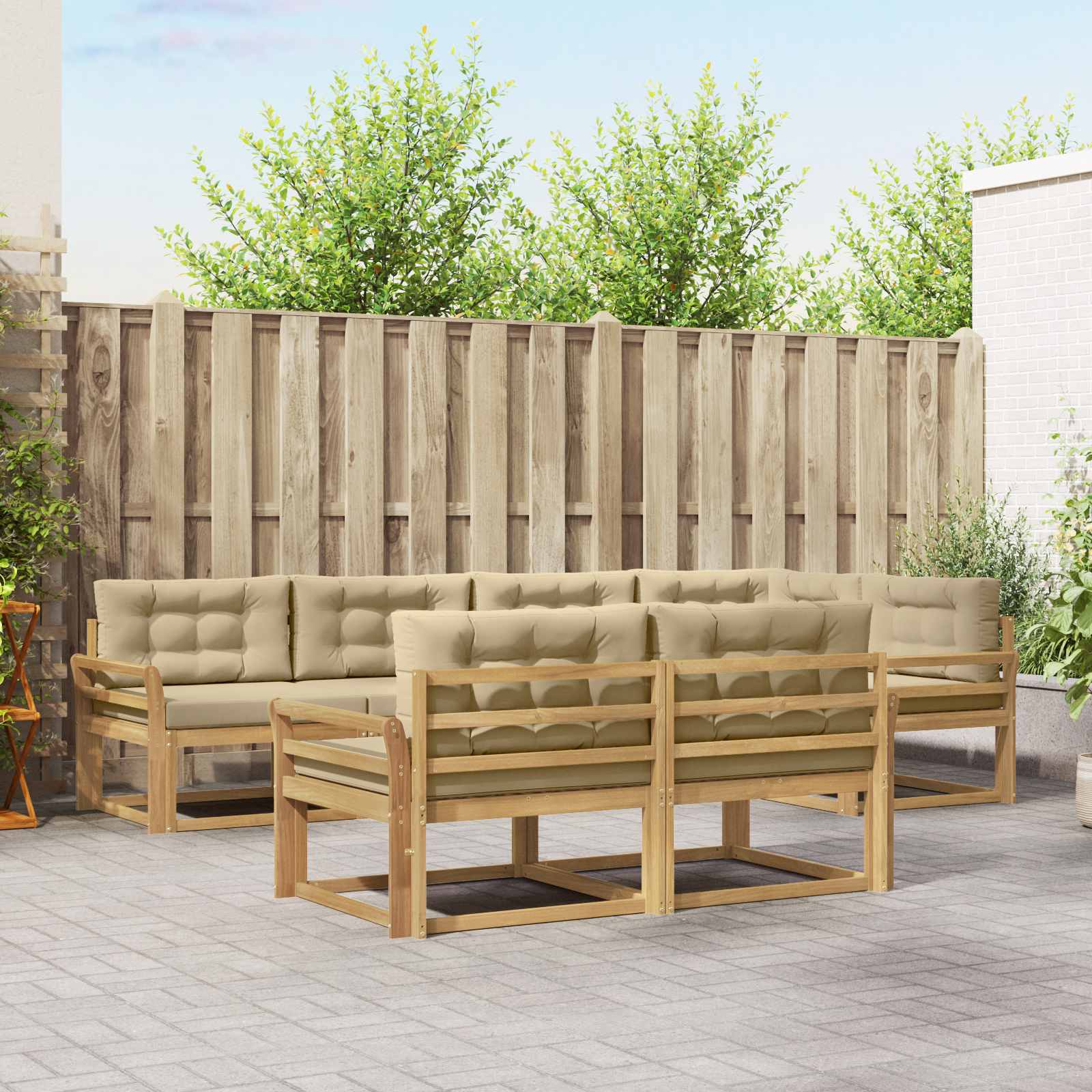 Conjunto de sofás de exterior con cojín 5 pcs Natural y Beige