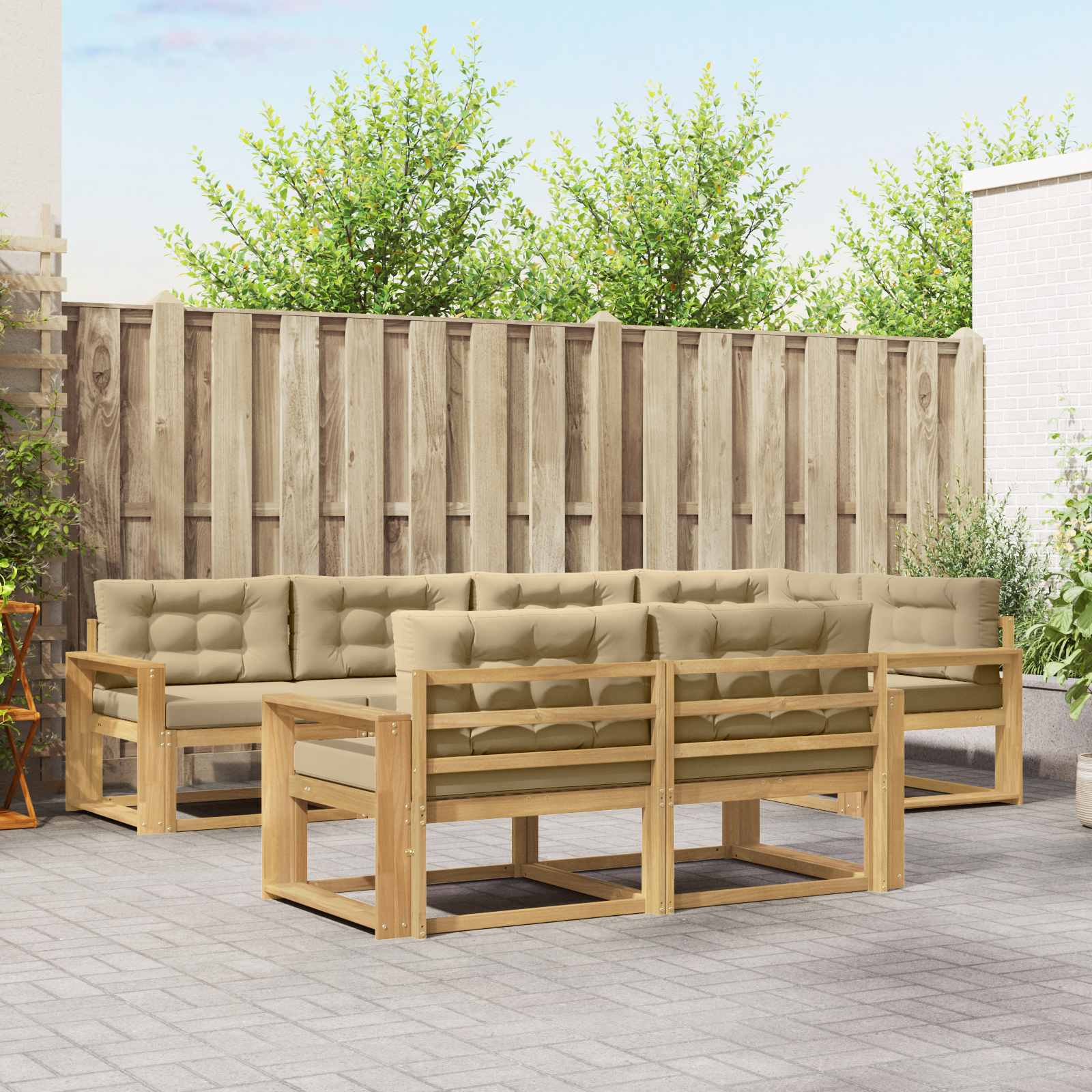 Conjunto de sofás de exterior con cojín 5 pcs Natural y Beige