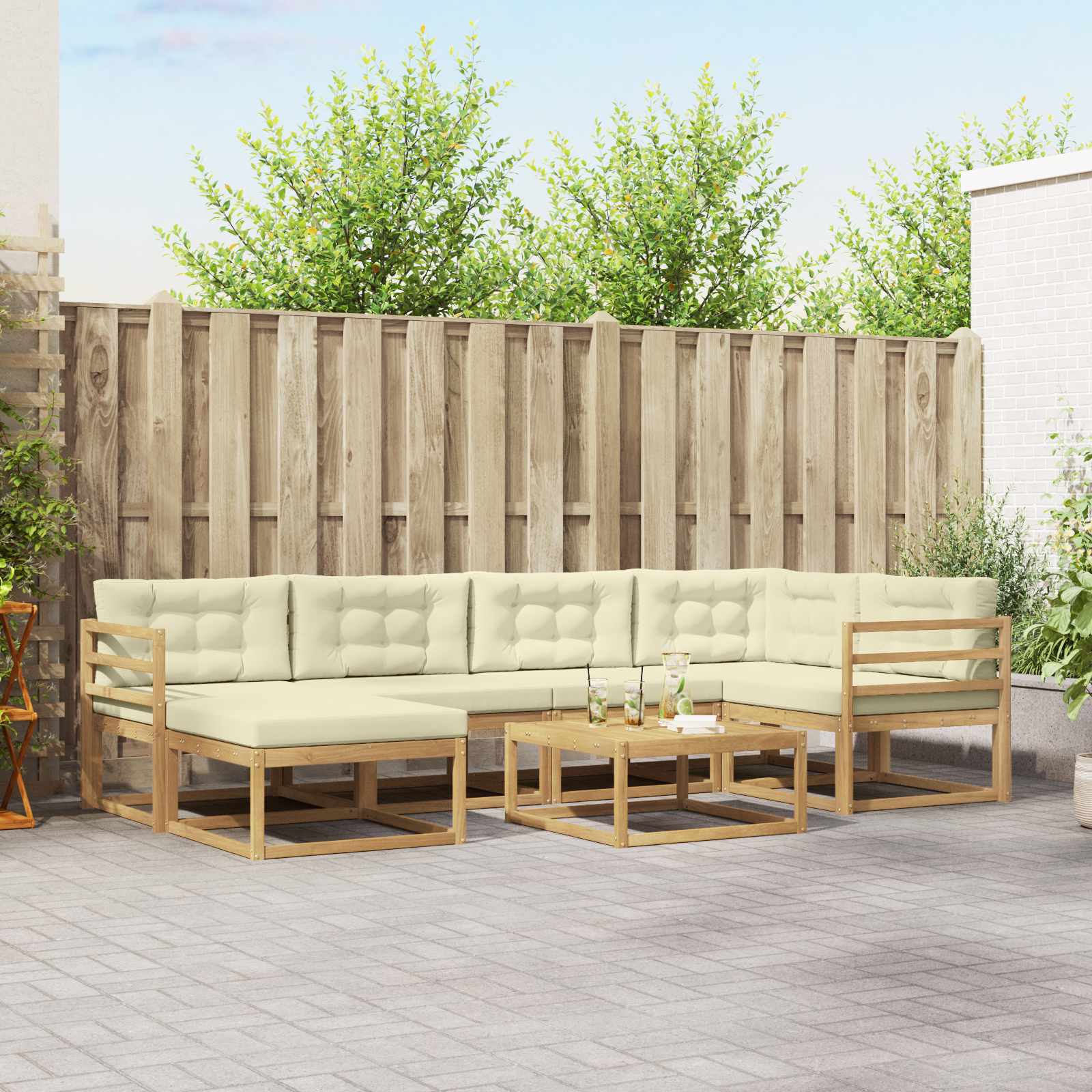 Conjunto de sofás de exterior 7 pcs Blanco
