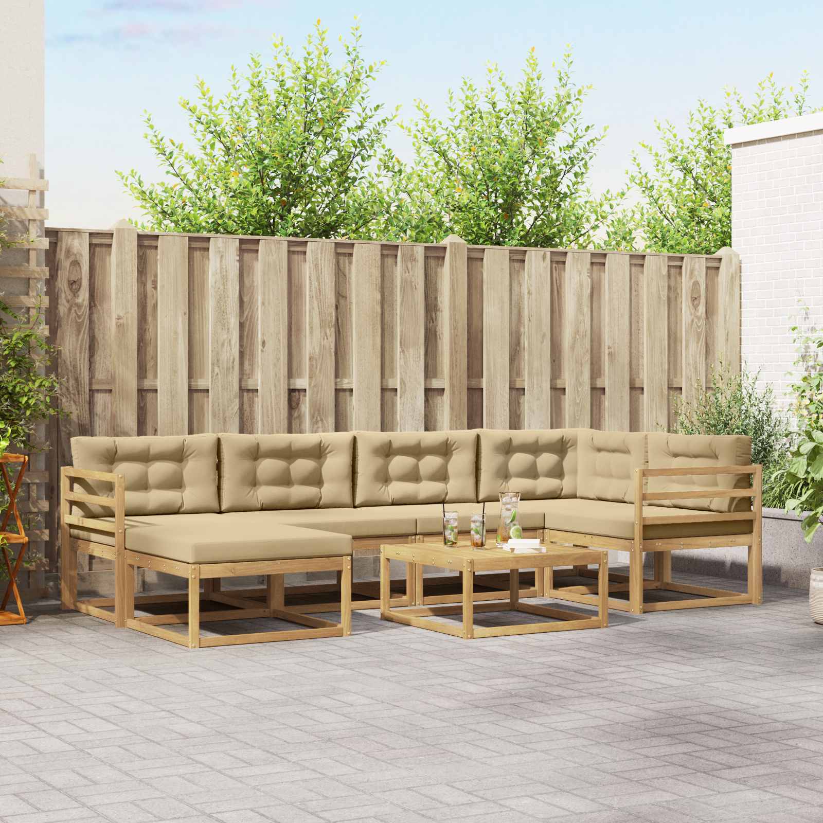 Conjunto de sofás de exterior 7 pcs Blanco