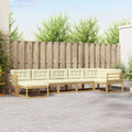 Conjunto de sofás de exterior con cojín 7 pcs Blanco y Crema