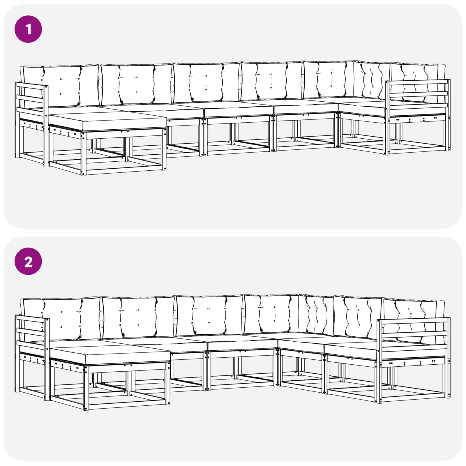 Conjunto de sofás de exterior 7 pcs Blanco y Gris Claro