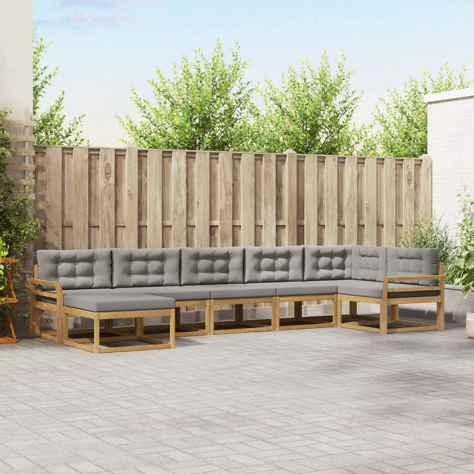 Conjunto de sofás de exterior 7 pcs Blanco y Gris Claro