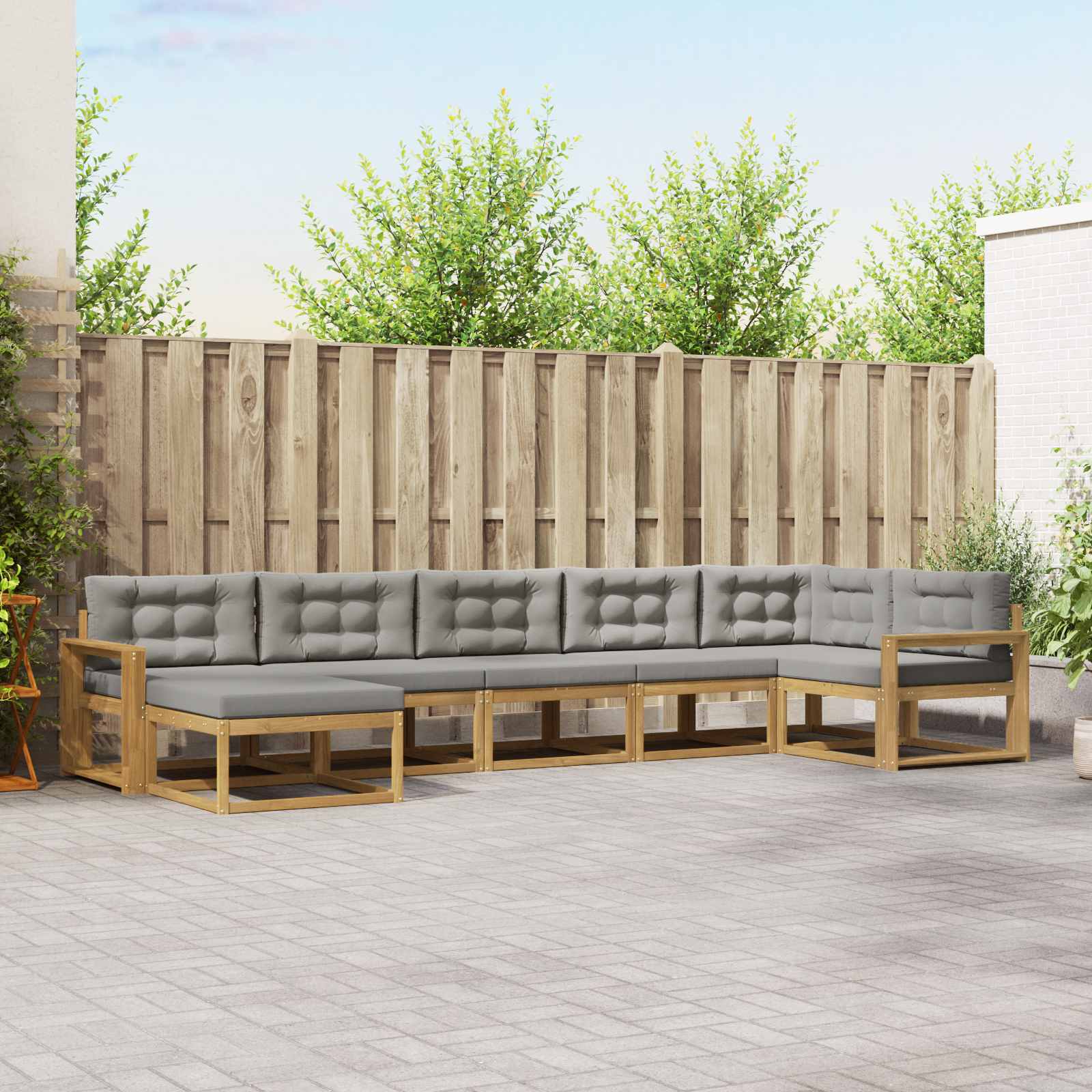 Conjunto de sofás de exterior 7 pcs Blanco y Gris Claro