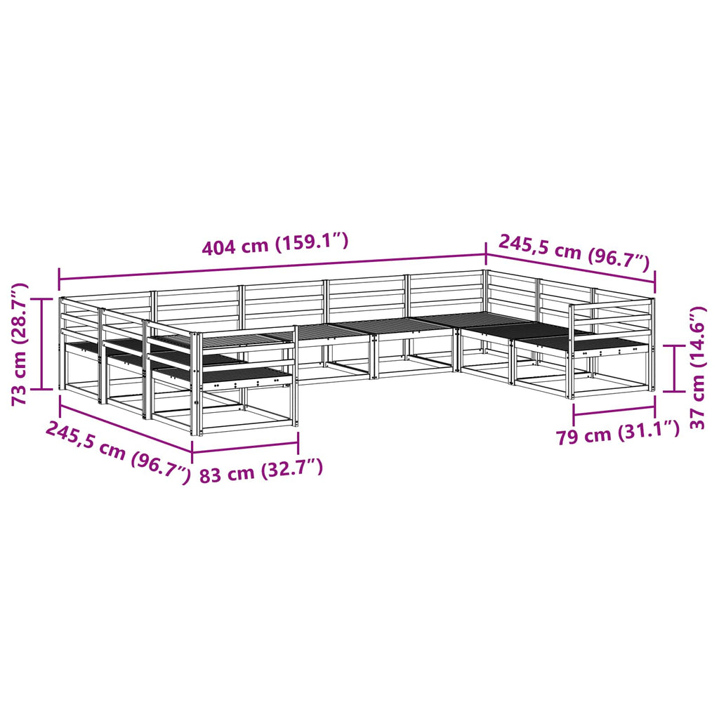 Conjunto de sofás de exterior 9 pcs Blanco 404 x 245,5 x 73 cm