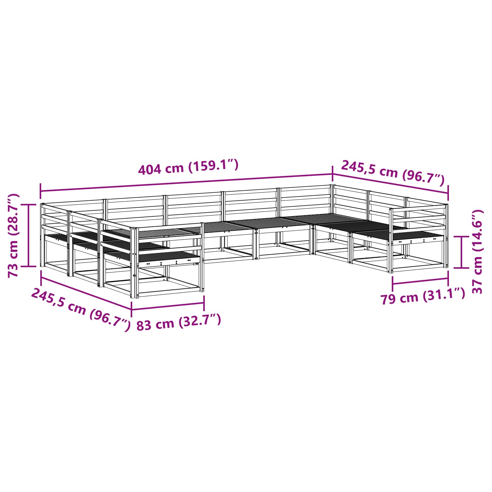 Conjunto de sofás de exterior 9 pcs Blanco 404 x 245,5 x 73 cm
