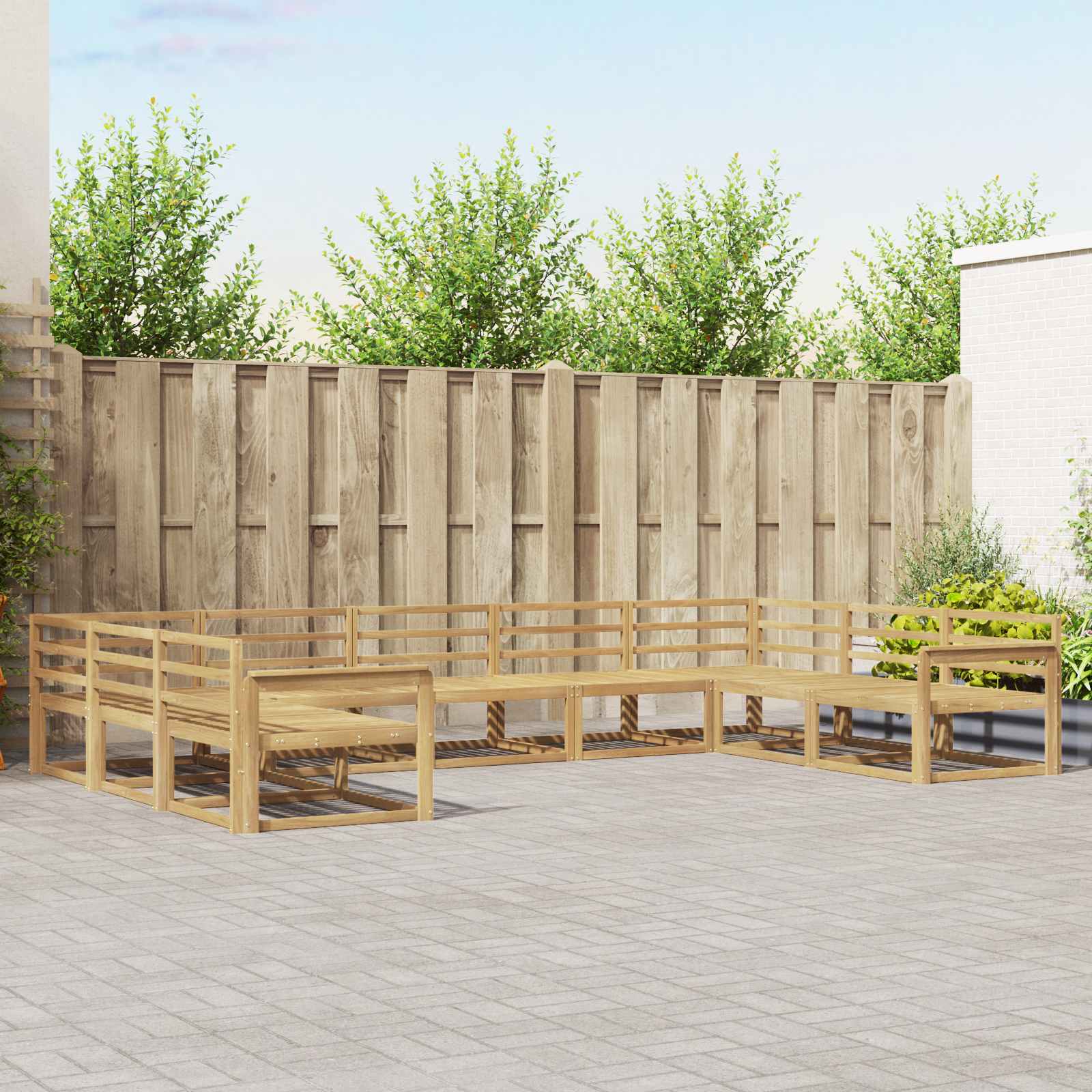 Conjunto de sofás de exterior 9 pcs Blanco 404 x 245,5 x 73 cm