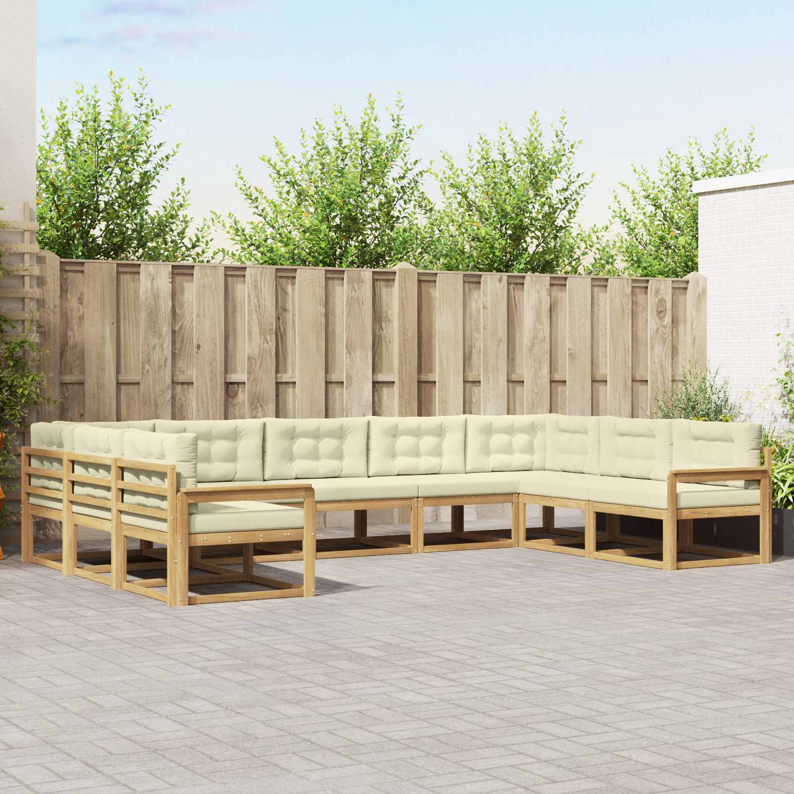 Conjunto de sofás de exterior con cojín 9 pcs Blanco y Crema