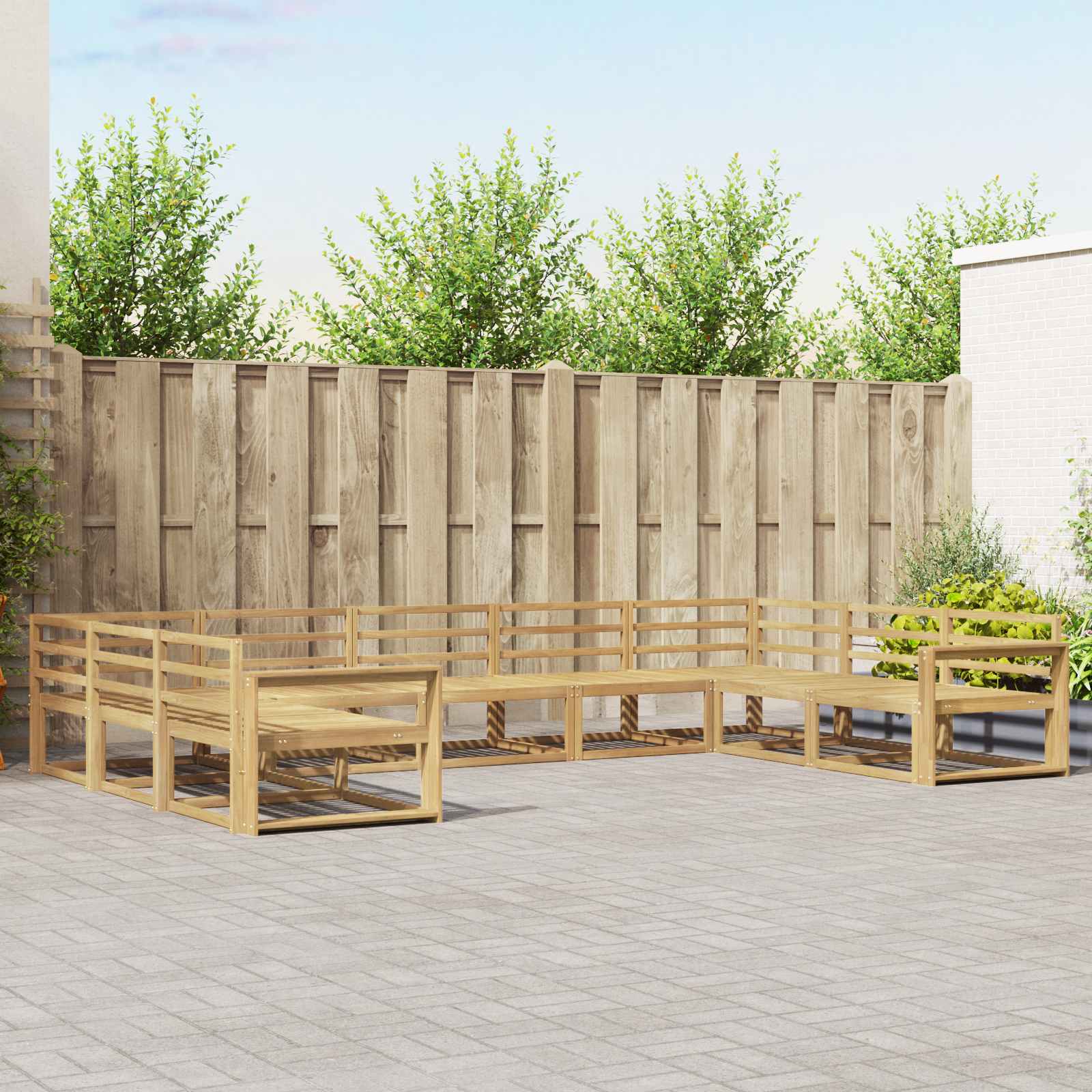 Conjunto de sofás de exterior 9 pcs Blanco 404 x 245,5 x 73 cm