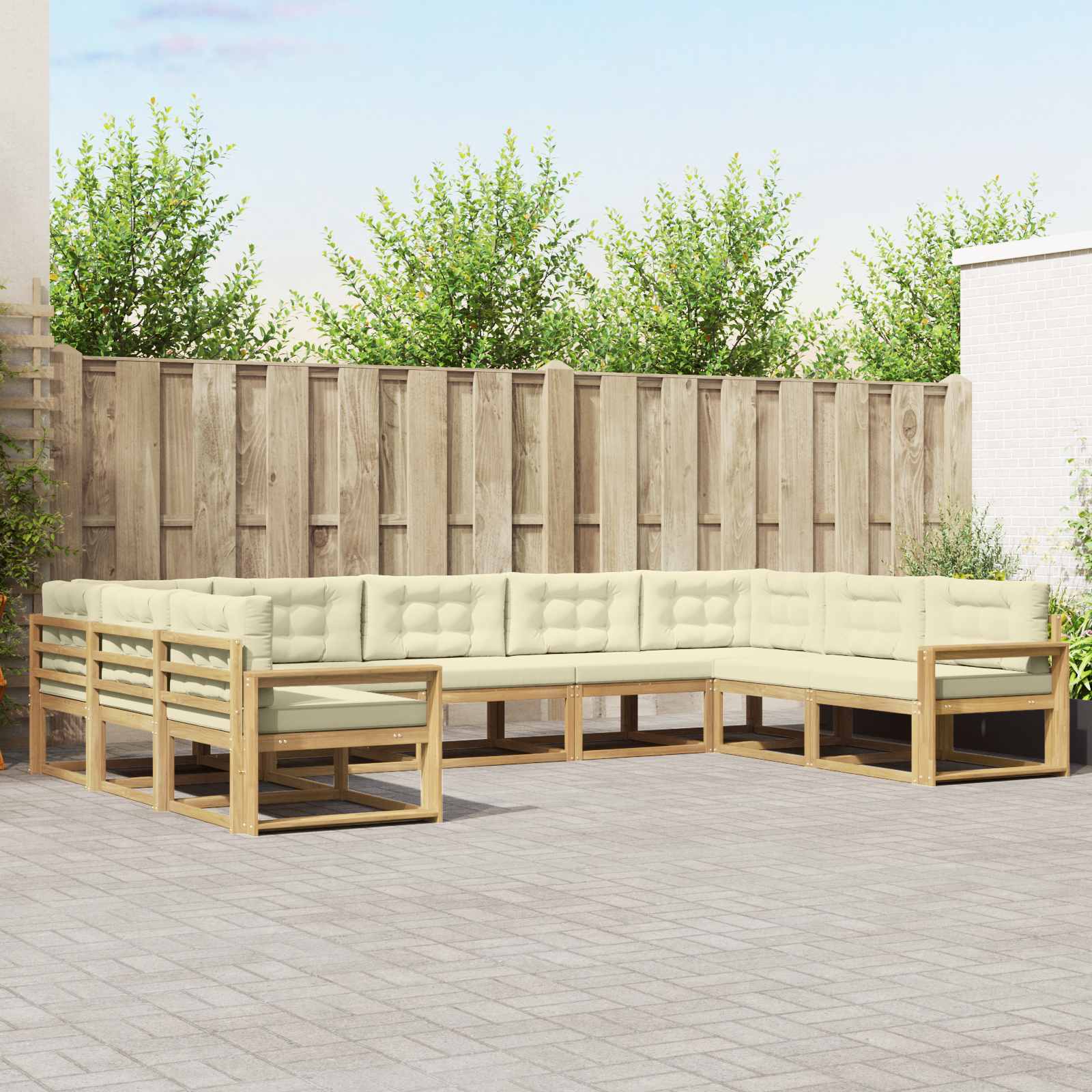 Conjunto de sofás de exterior con cojín 9 pcs Blanco y Crema