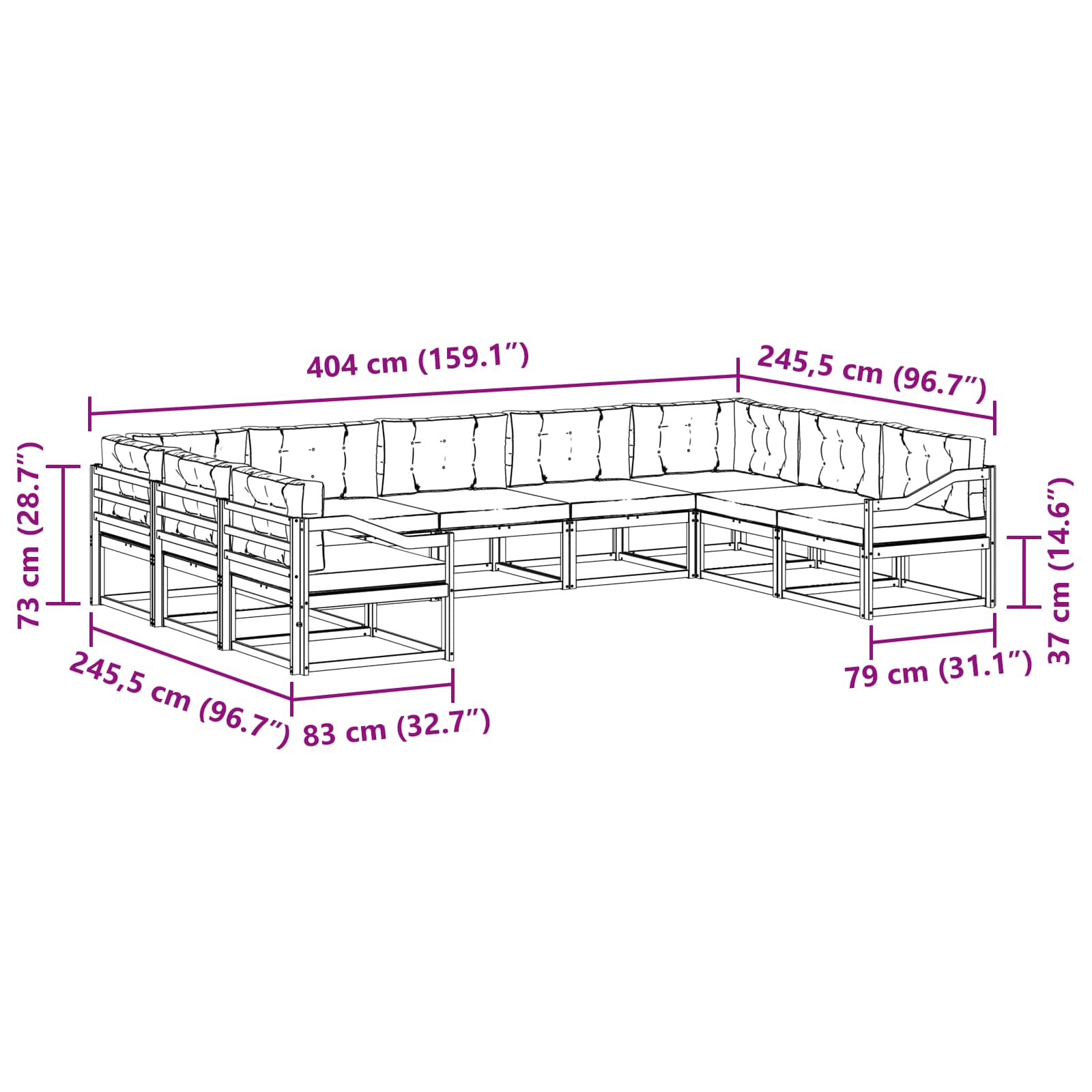 Conjunto de sofás de exterior 7 pcs Madera de Acacia Sólida