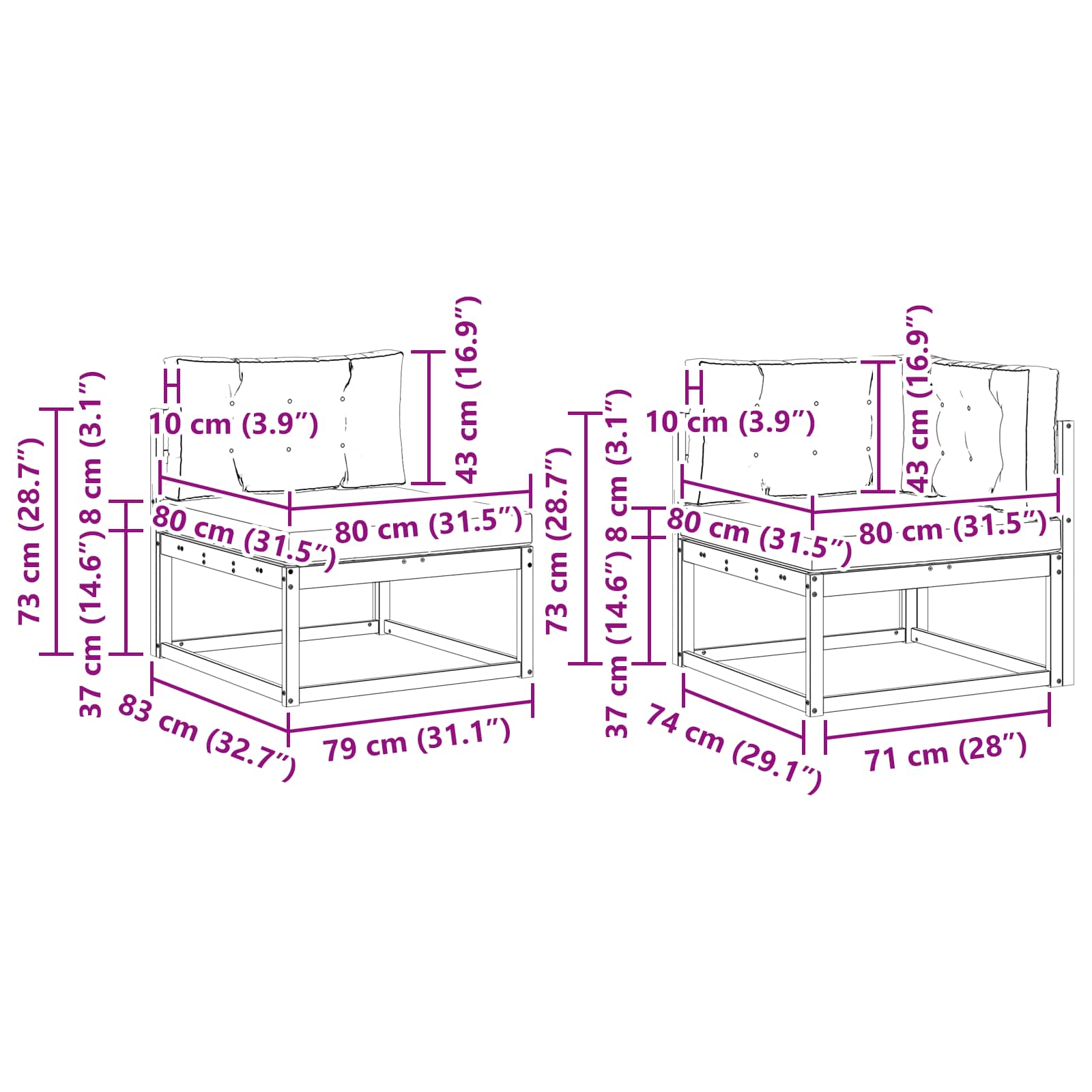 Conjunto de sofás de exterior 7 pcs Madera de Acacia Sólida