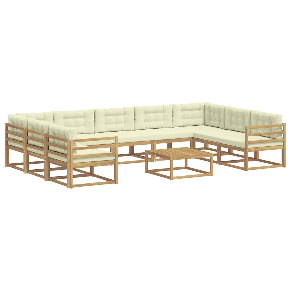 Conjunto de sofás de exterior con cojín 10 pcs Blanco y Crema