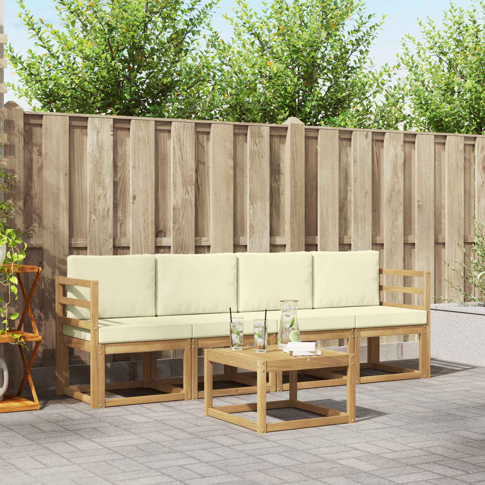 Conjunto de sofás de exterior con cojín 4 pcs
