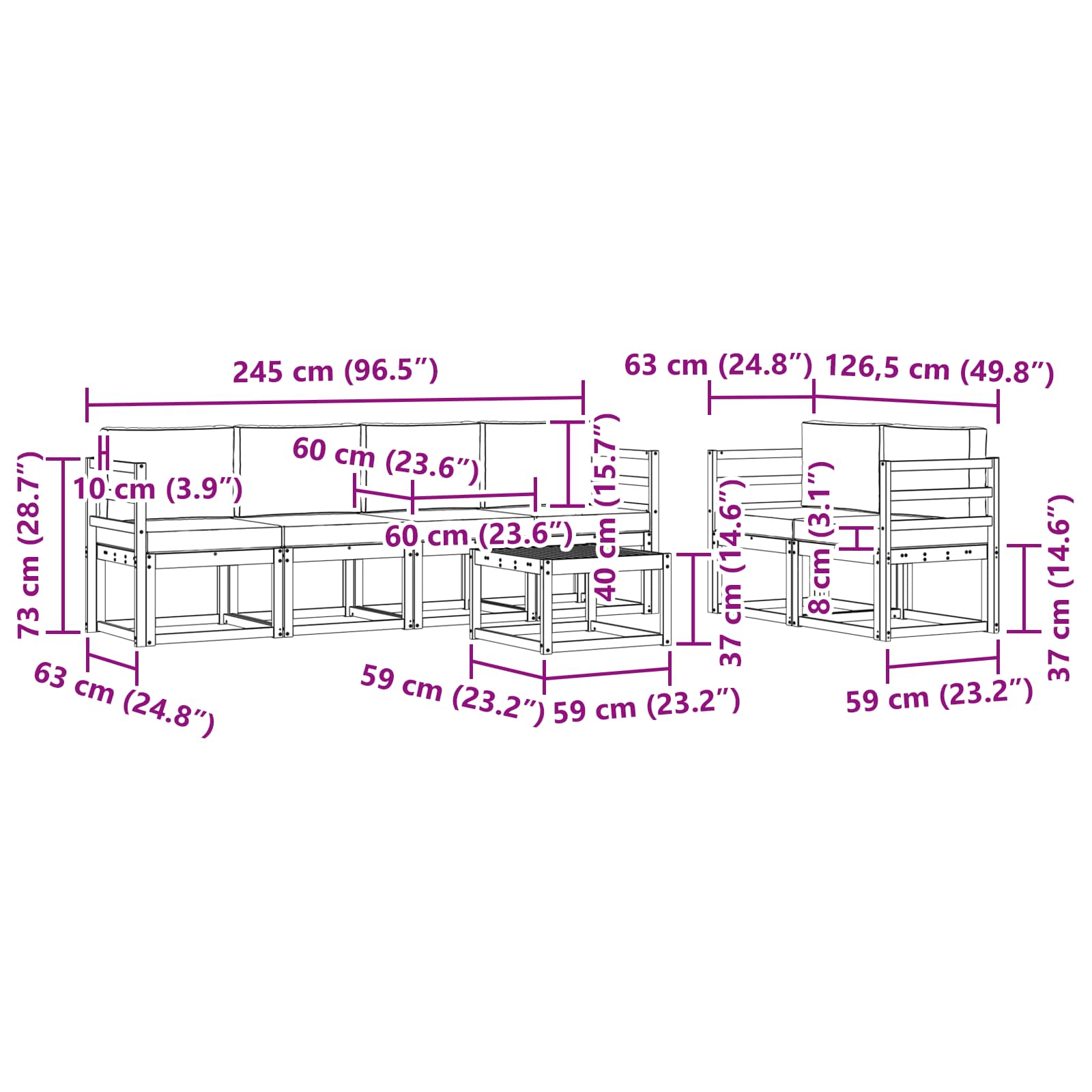 Conjunto de sofás de exterior 7 pcs Blanco y Antracita