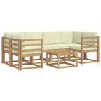Conjunto de sofás de exterior con cojín 7 pcs Blanco y Crema