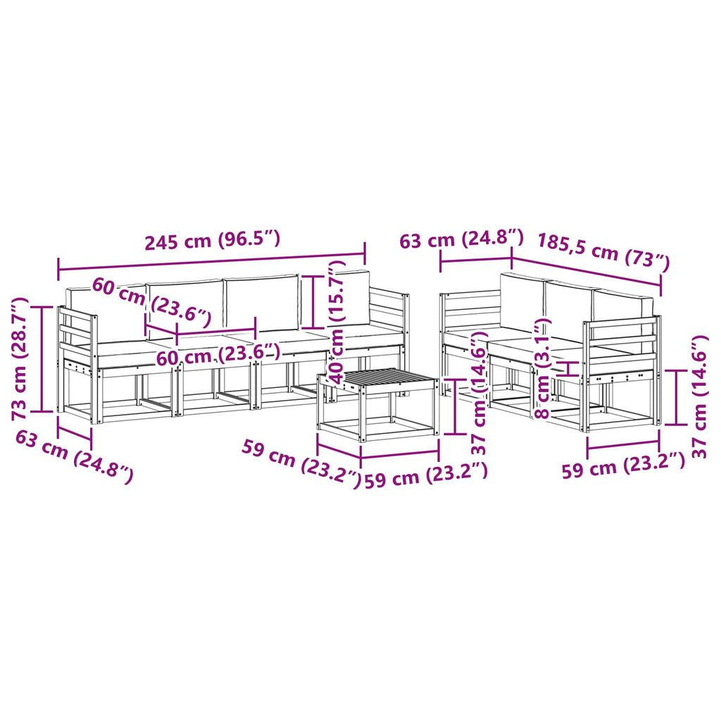 Conjunto de sofás de exterior 7 pcs