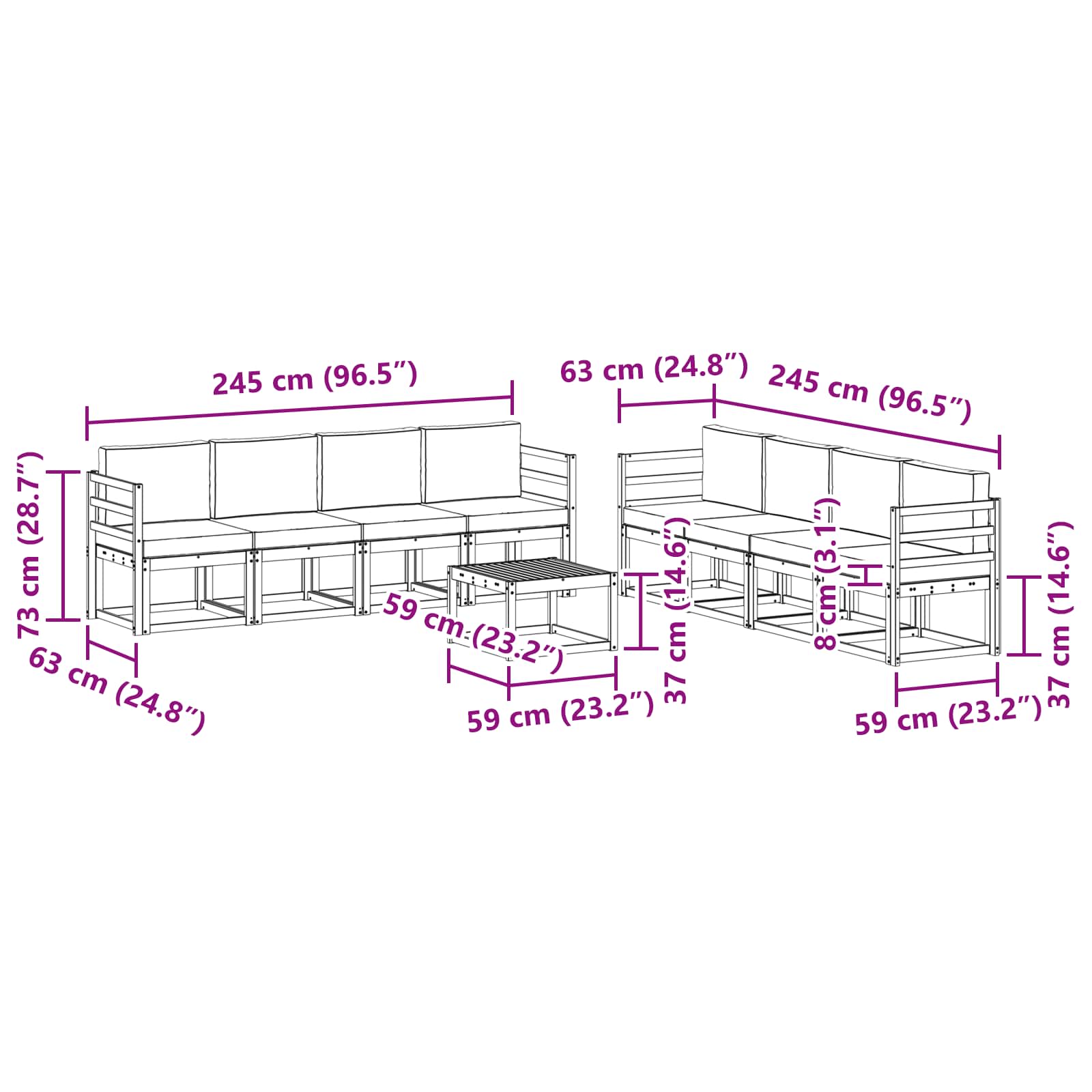 Conjunto de sofás de exterior 9 pcs Blanco y Antracita