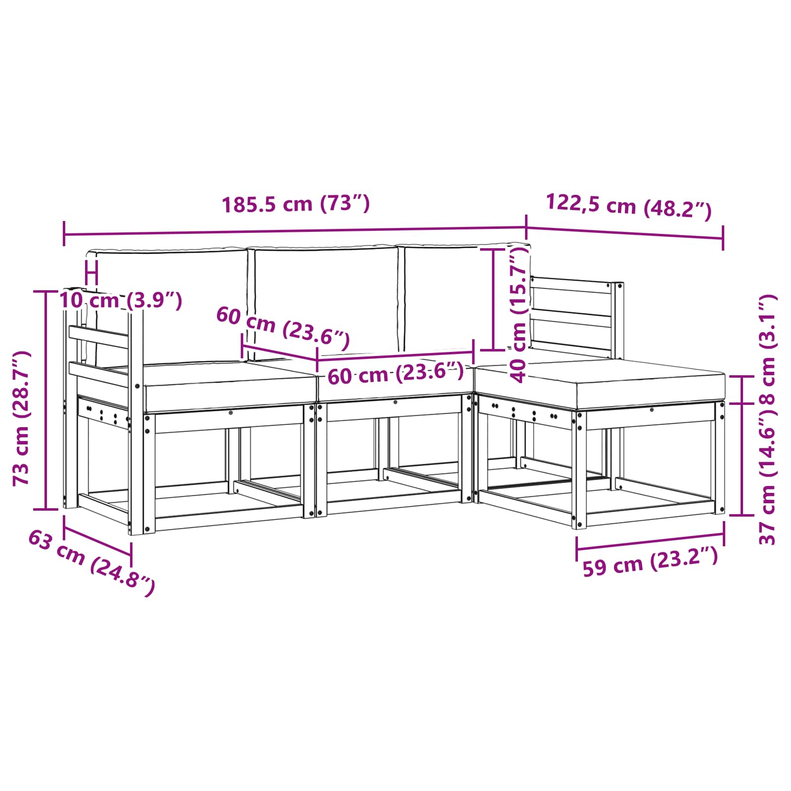 Conjunto de sofás de exterior 4 pcs