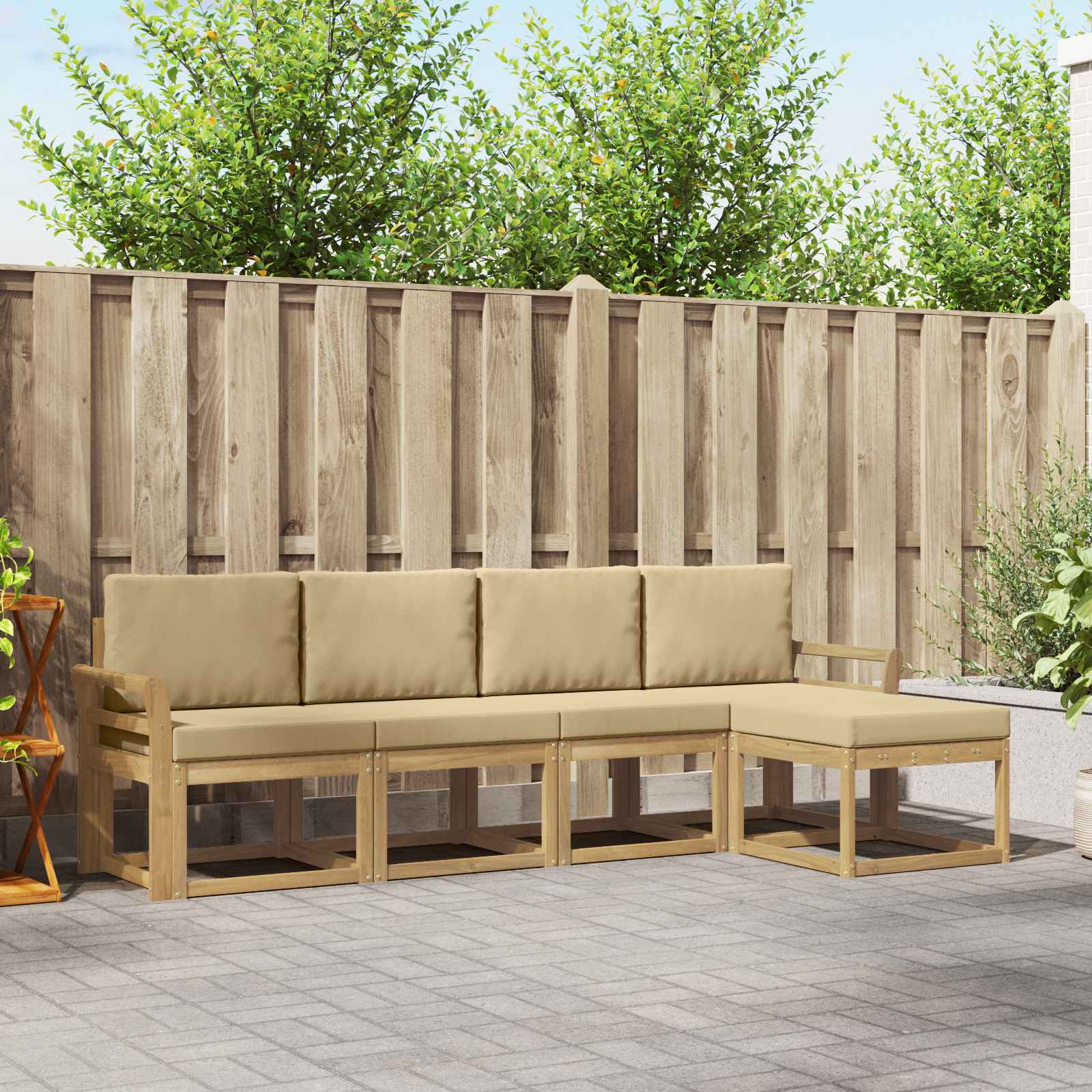 Conjunto de sofás de exterior con cojín 10 pcs Blanco y Crema