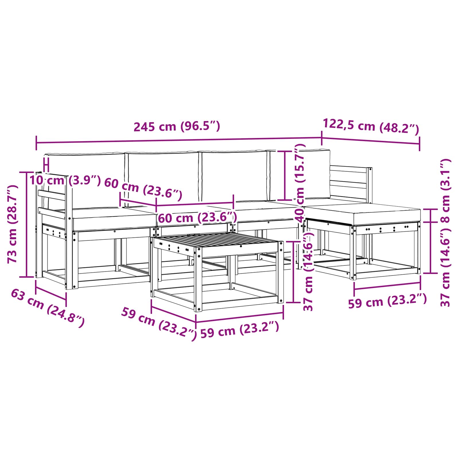 Conjunto de sofás de exterior 6 pcs Blanco y Antracita
