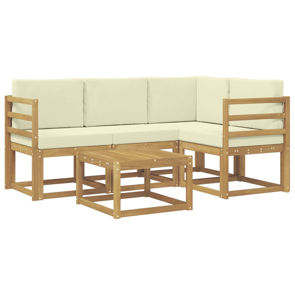Conjunto de sofás de exterior con cojín 5 pcs Blanco y Crema