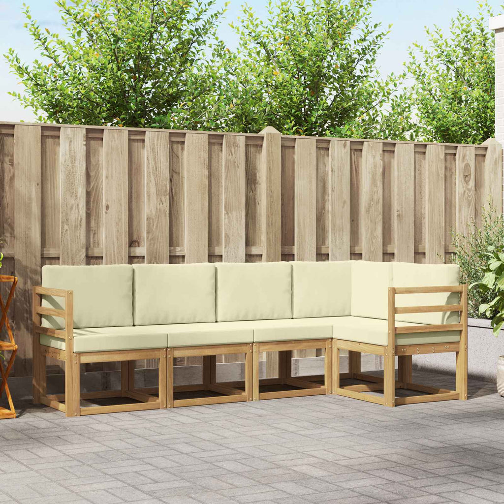 Conjunto de sofás de exterior con cojín 5 pcs Blanco y Crema