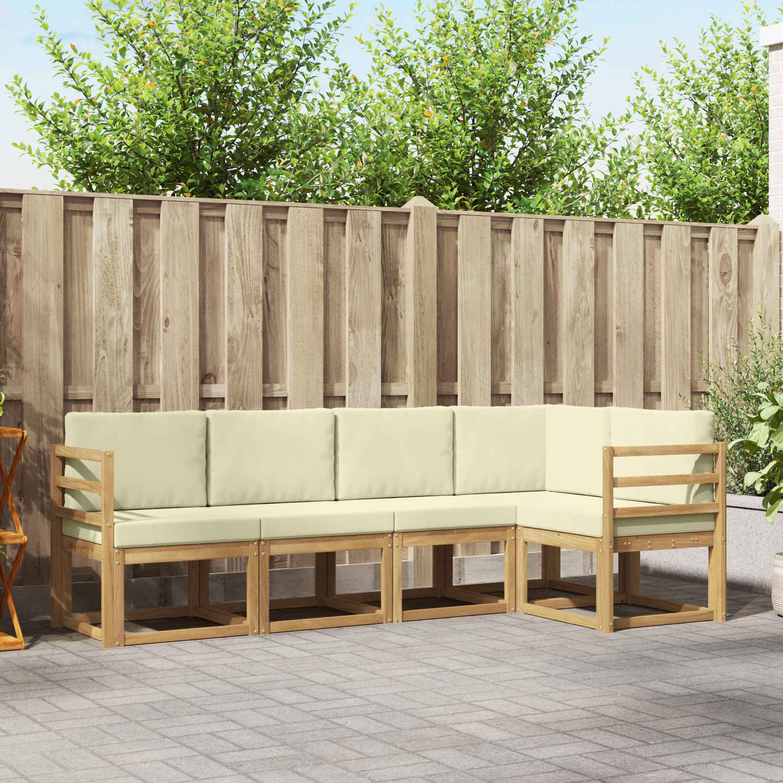 Conjunto de sofás de exterior con cojín 5 pcs Blanco y Crema
