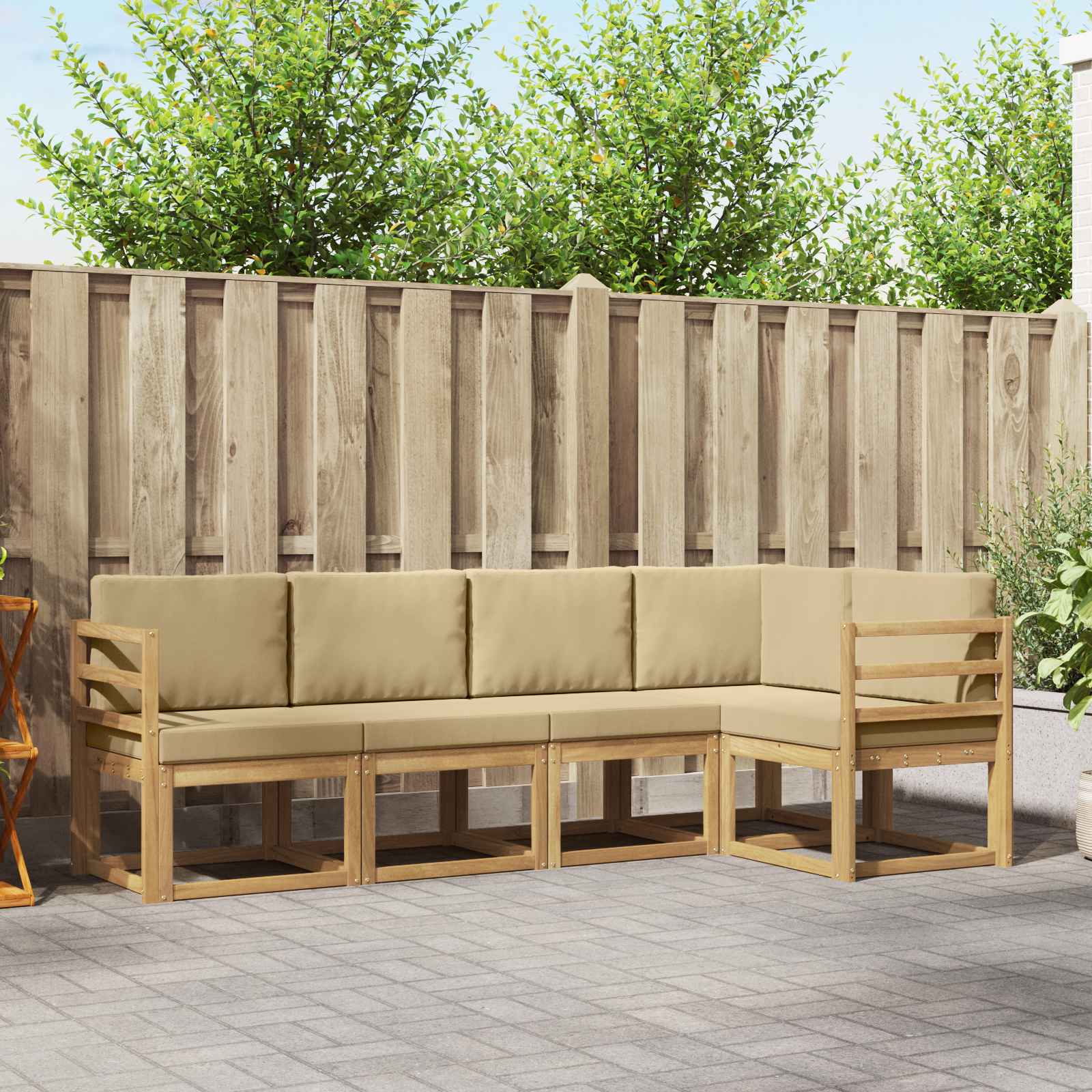 Conjunto de sofás de exterior con cojín 5 pcs y Beige
