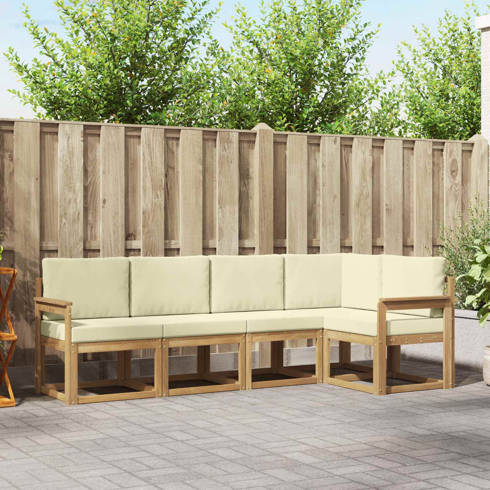 Conjunto de sofás de exterior con cojín 5 pcs Blanco y Crema