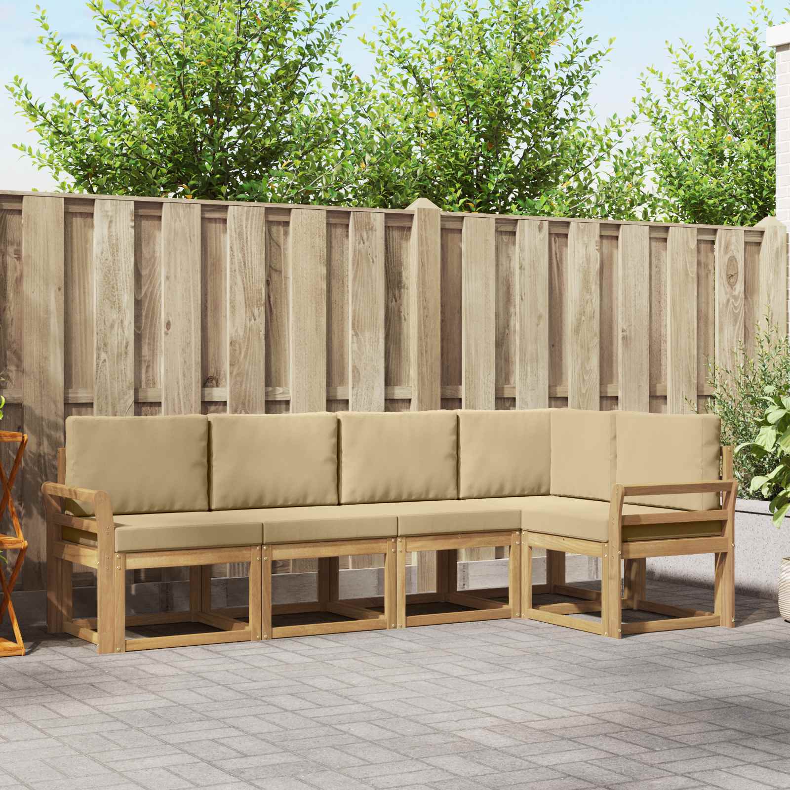 Conjunto de sofás de exterior con cojín 5 pcs y Beige