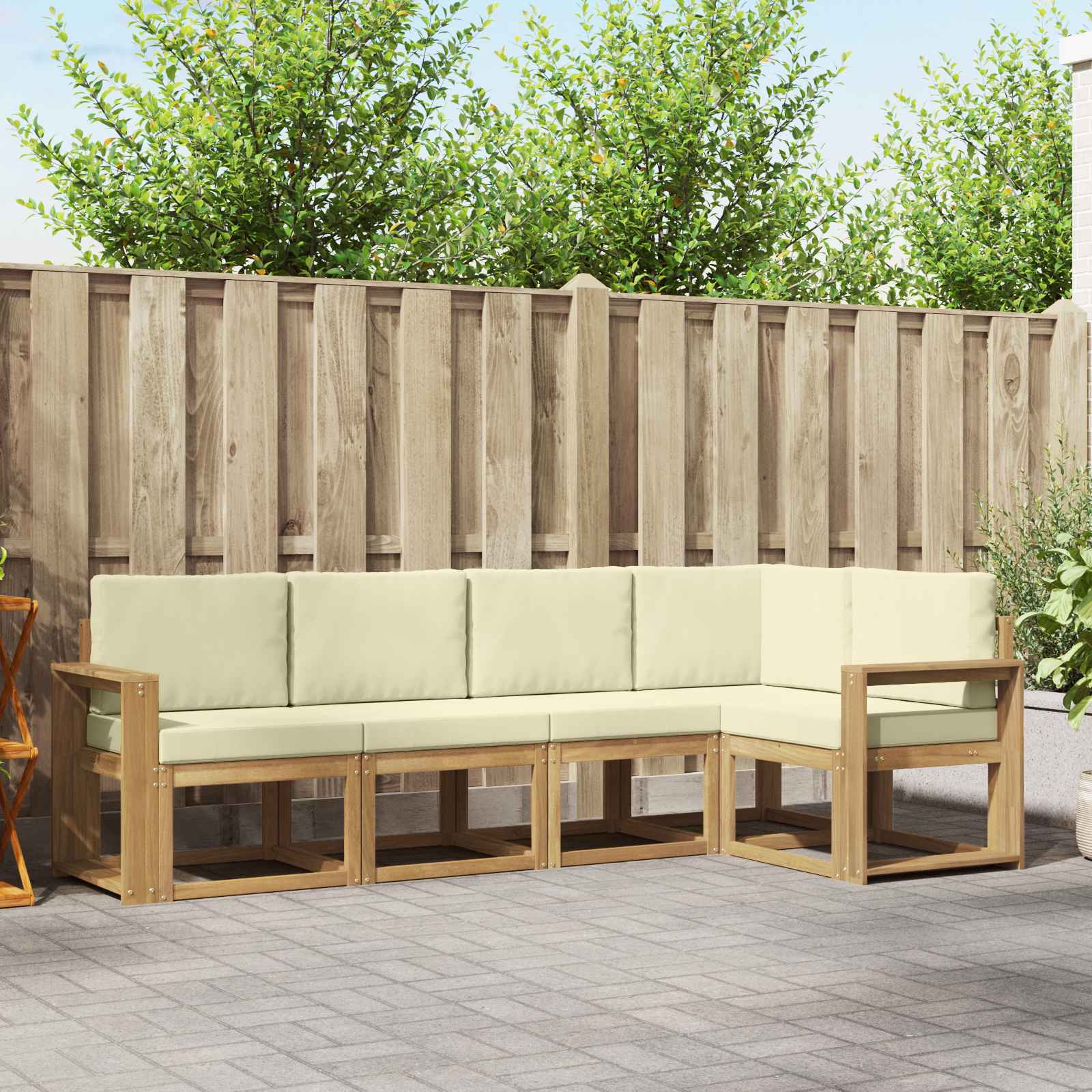 Conjunto de sofás de exterior con cojín 5 pcs Blanco y Crema