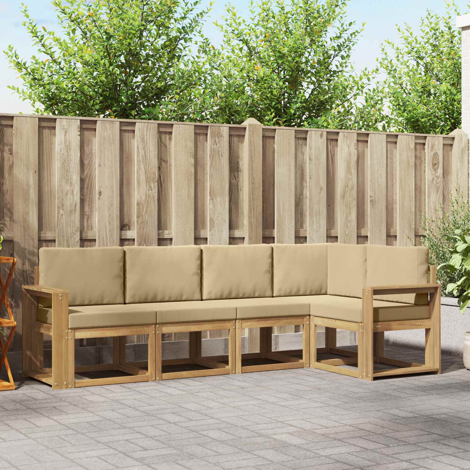 Conjunto de sofás de exterior con cojín 5 pcs y Beige