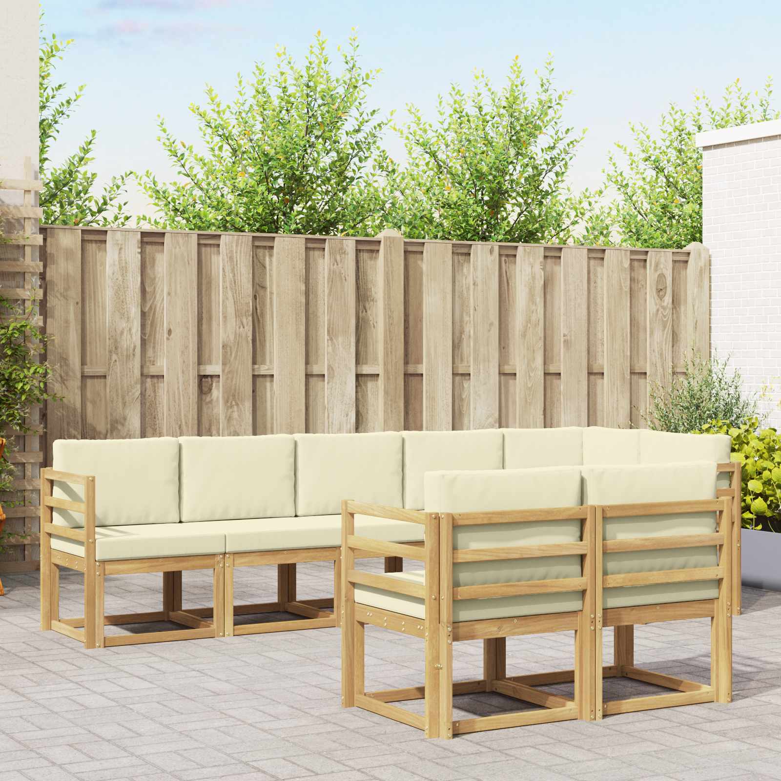Conjunto de sofás de exterior 8 pcs Blanco y Crema Poliéster