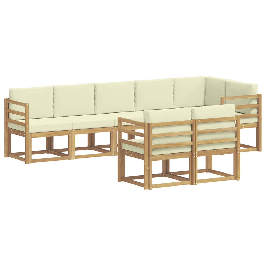Conjunto de sofás de exterior 8 pcs Blanco y Crema Poliéster