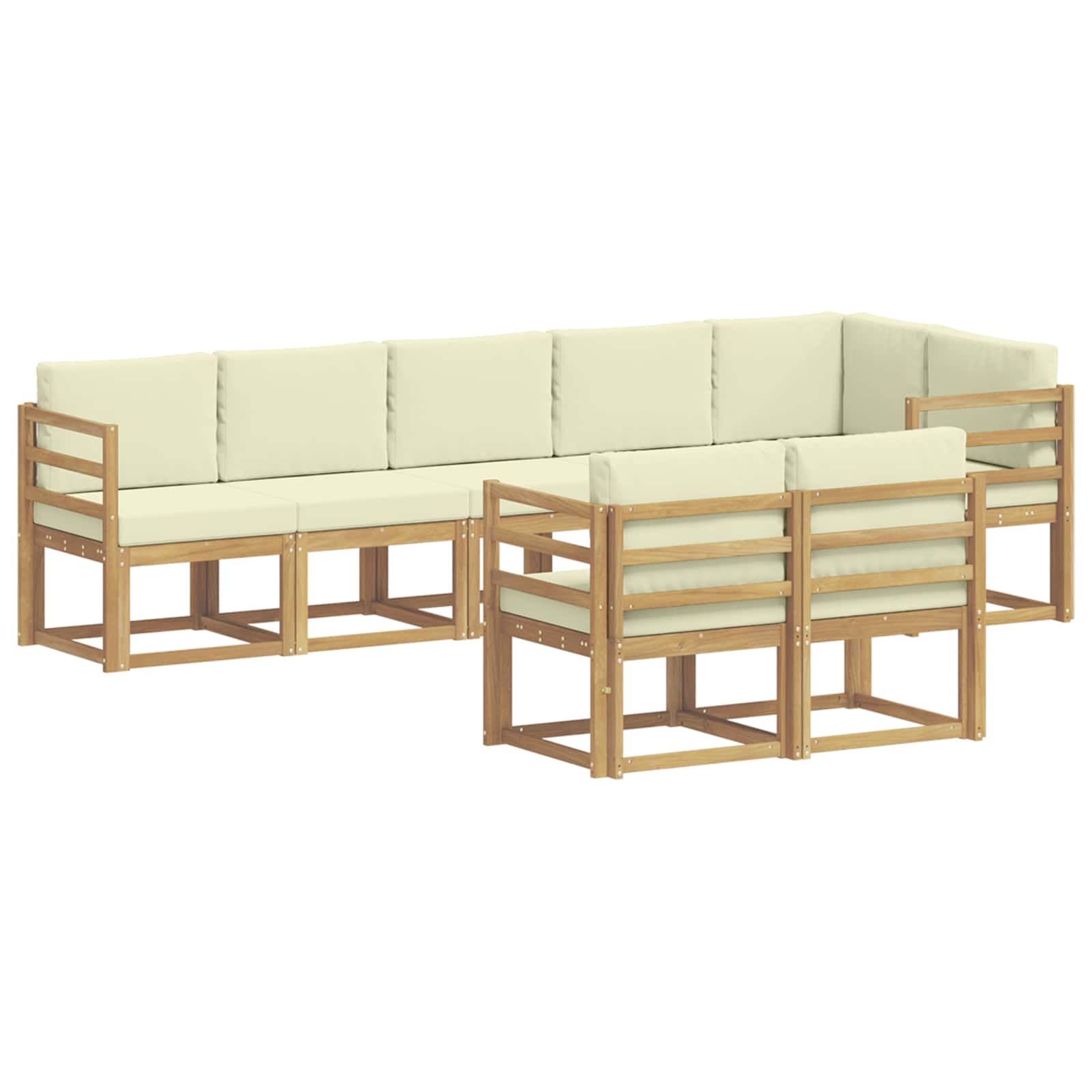 Conjunto de sofás de exterior 8 pcs Blanco y Crema Poliéster