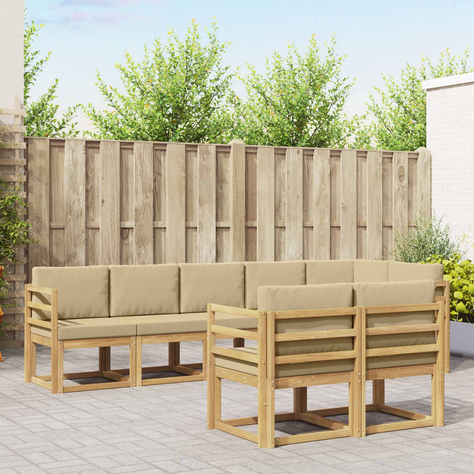Conjunto de sofás de exterior con cojín 8 pcs y Beige Poliéster
