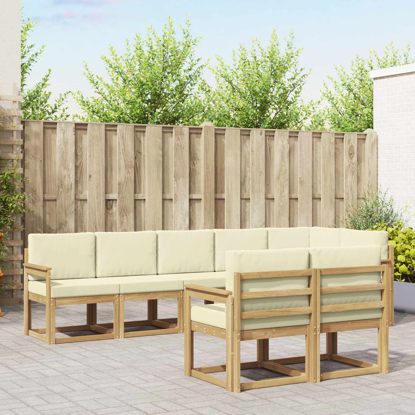 Conjunto de sofás de exterior 8 pcs Blanco y Crema Poliéster