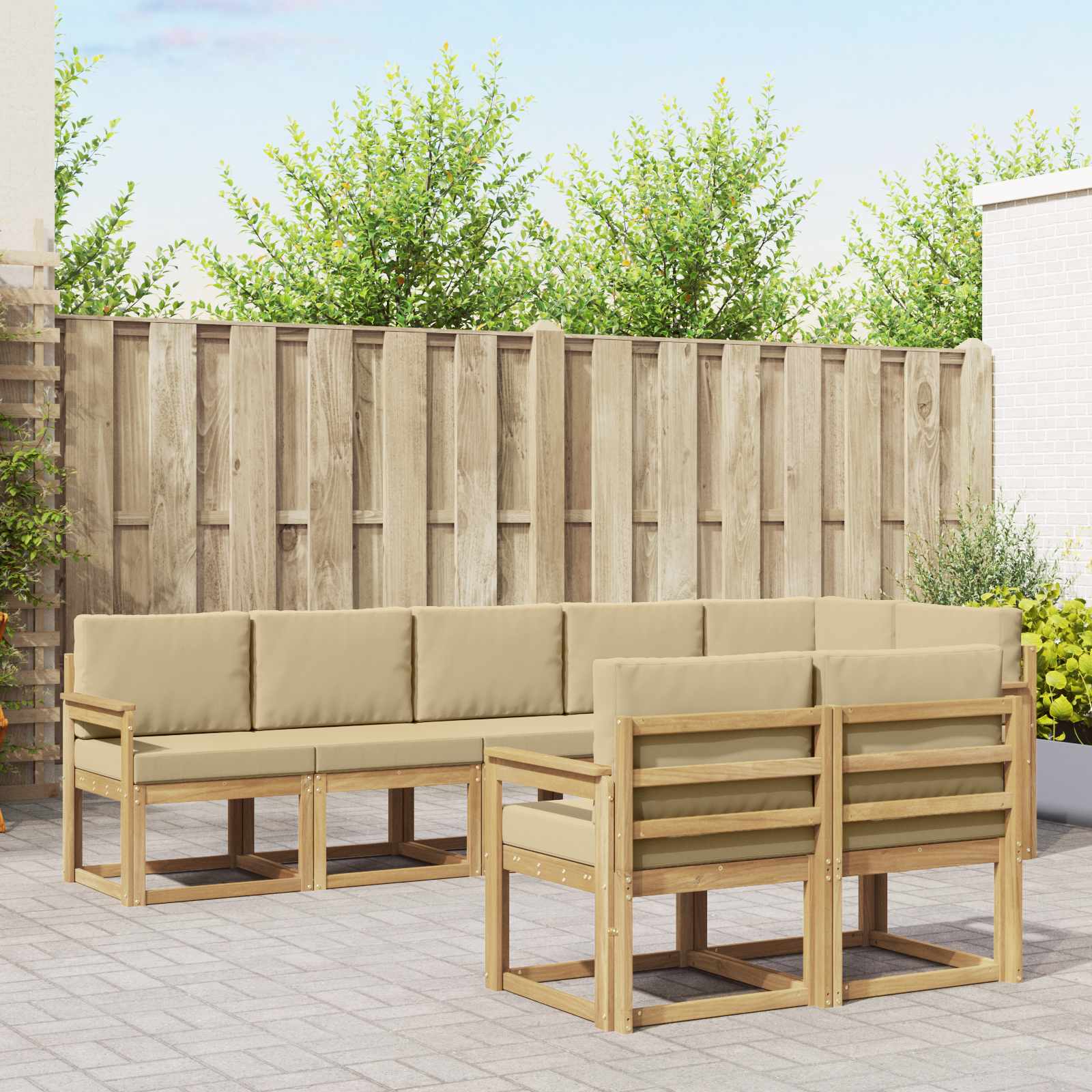 Conjunto de sofás de exterior con cojín 8 pcs y Beige Poliéster