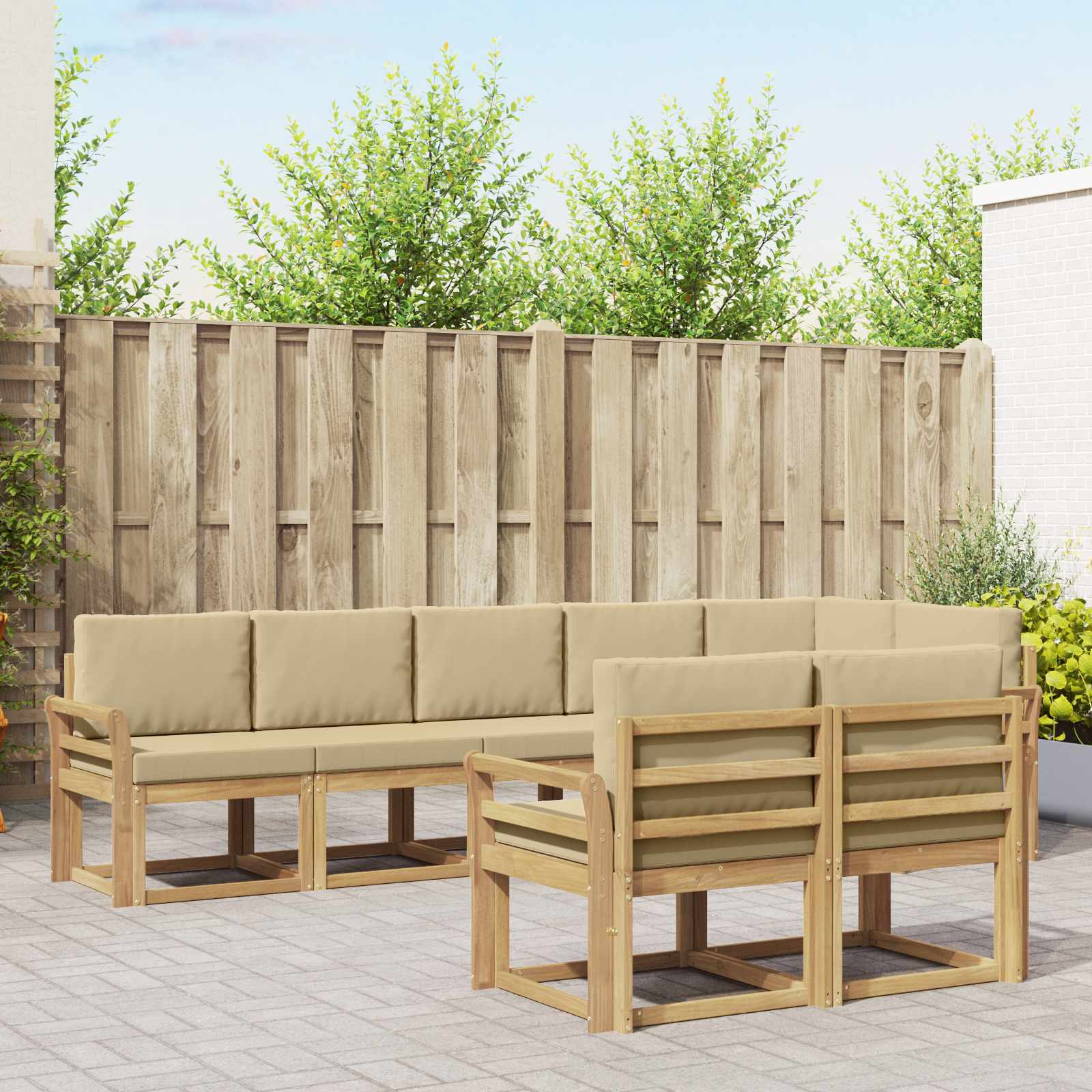 Conjunto de sofás de exterior con cojín 8 pcs y Beige Poliéster