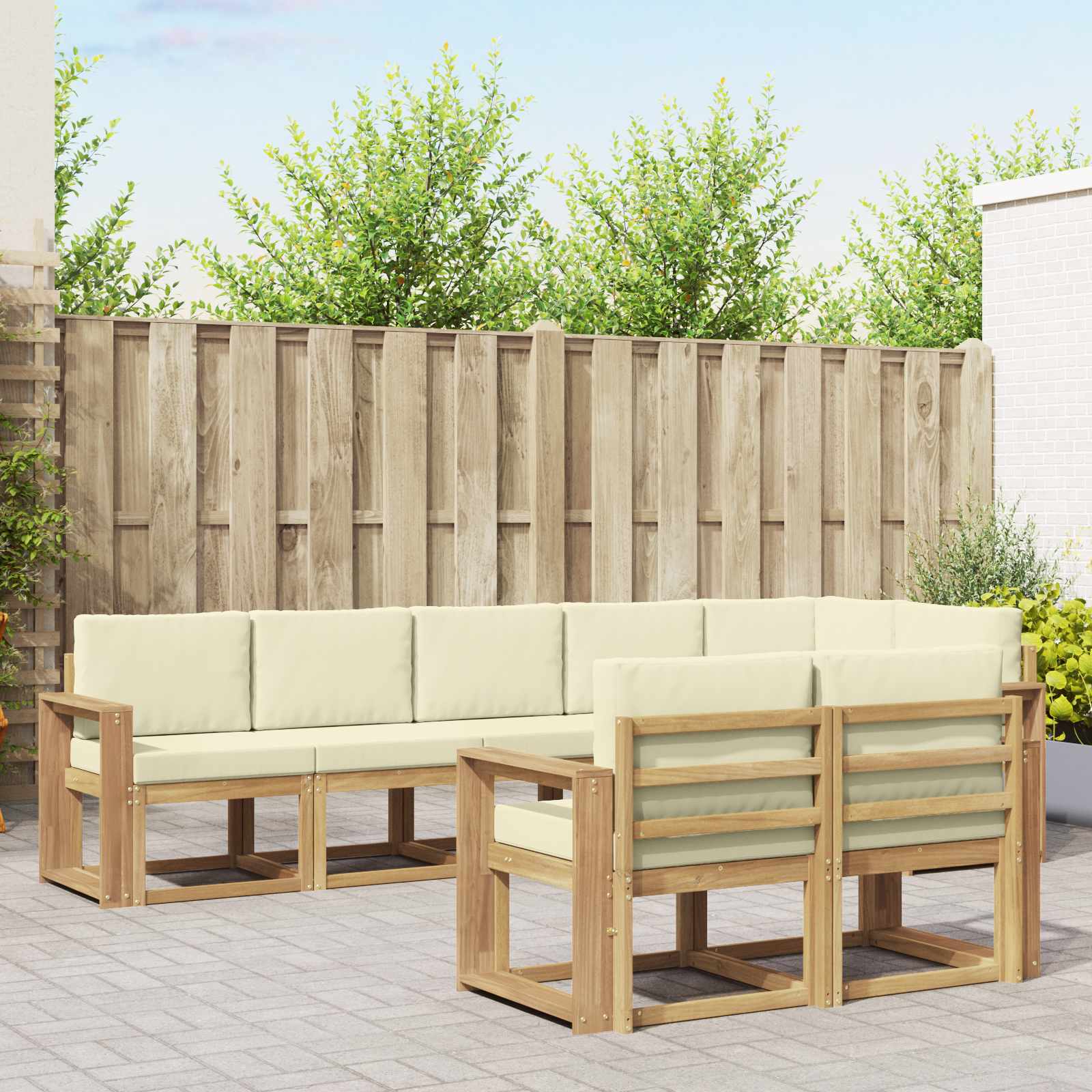 Conjunto de sofás de exterior 8 pcs Blanco y Crema Poliéster