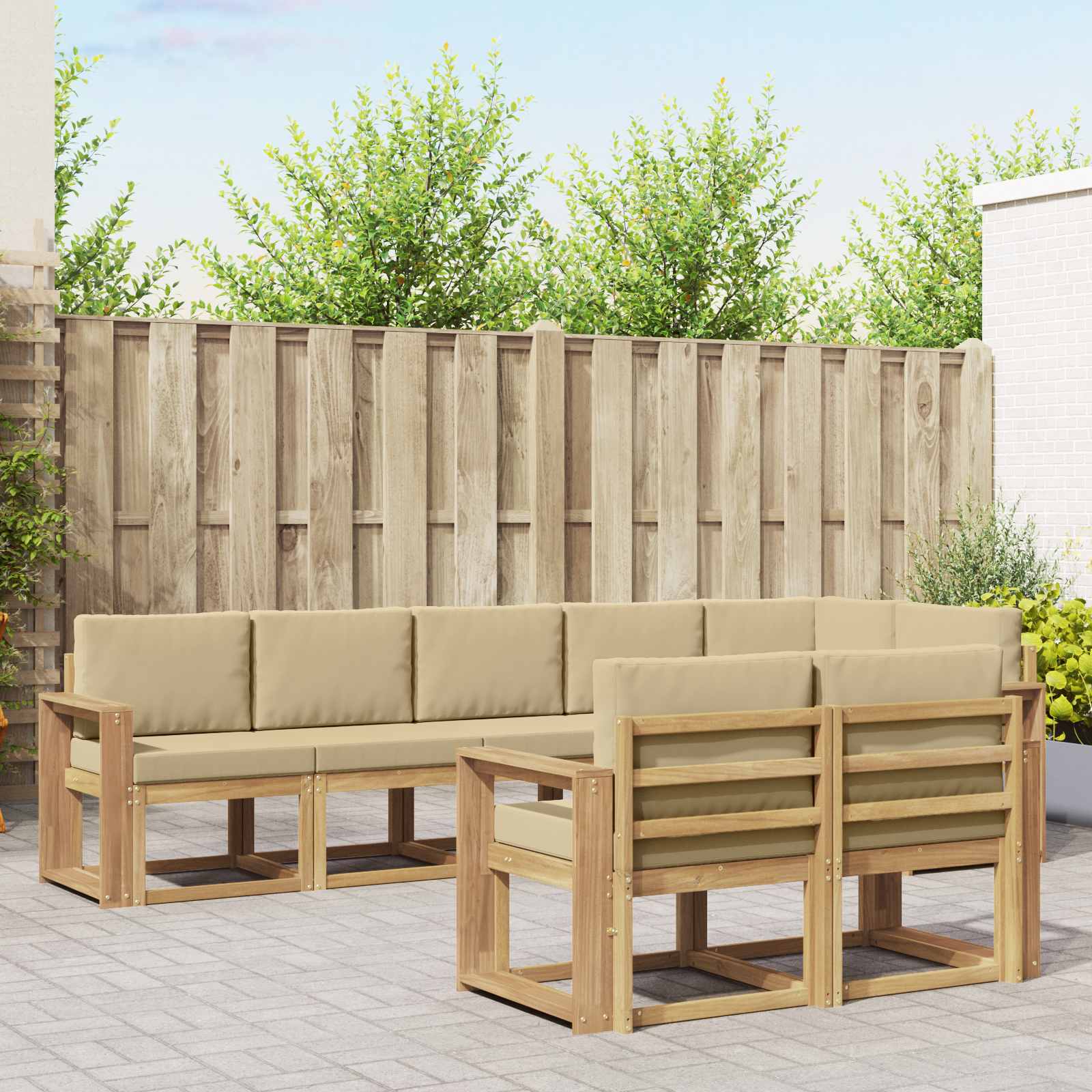 Conjunto de sofás de exterior con cojín 8 pcs y Beige Poliéster