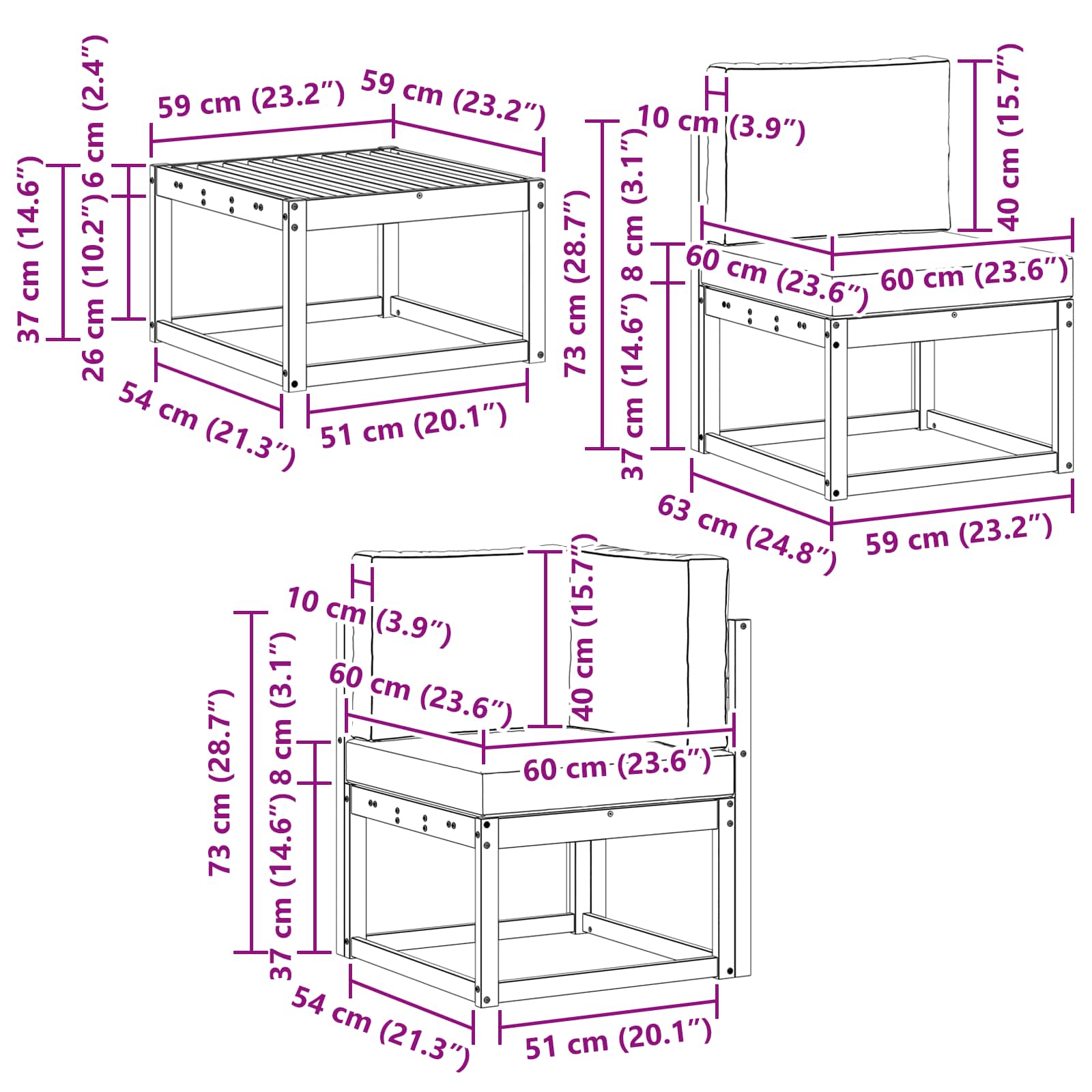 Conjunto de sofás de exterior 9 pcs Blanco y Antracita