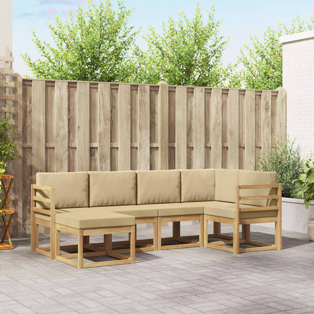 Conjunto de sofás de exterior con cojín 6 pcs y Beige Poliéster